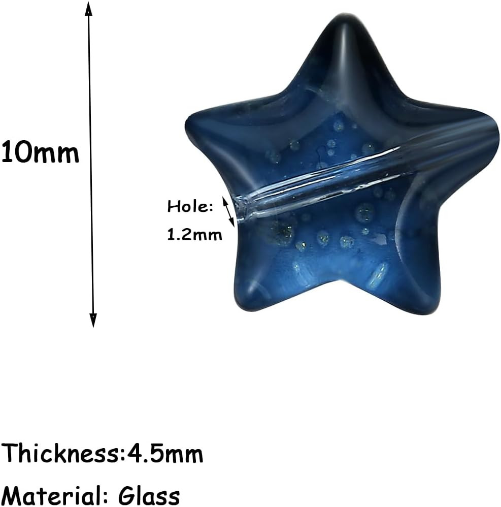 100Pcs Dark Blue Glass Star Beads 10mm for Jewelry Making and Crafts