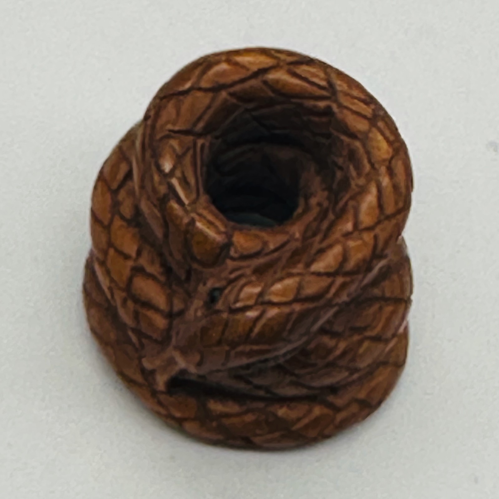 Year of the Snake 2025 Coiled Boxwood Bead | 1 Netsuke | | 17x22x23mm | Brown