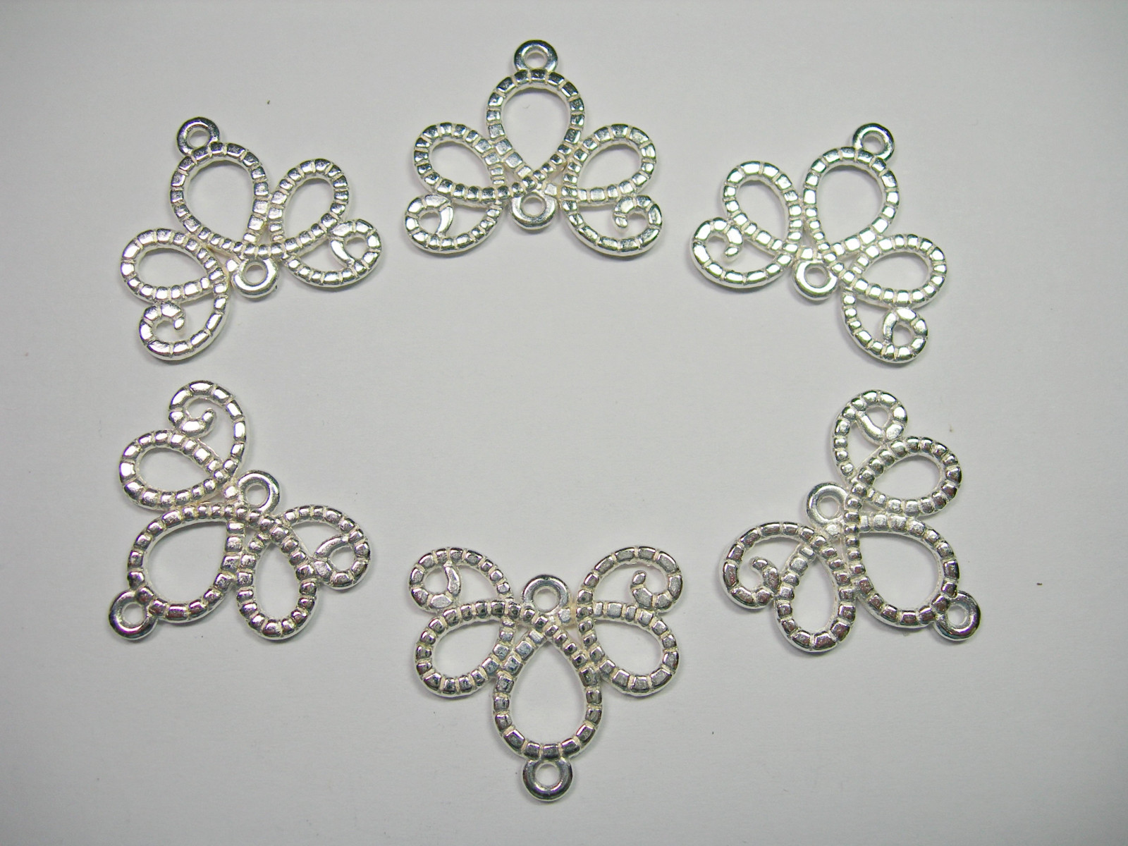 Bright Silver plated swirly drops, dangles, connectors, links 6 – 19 x 21mm