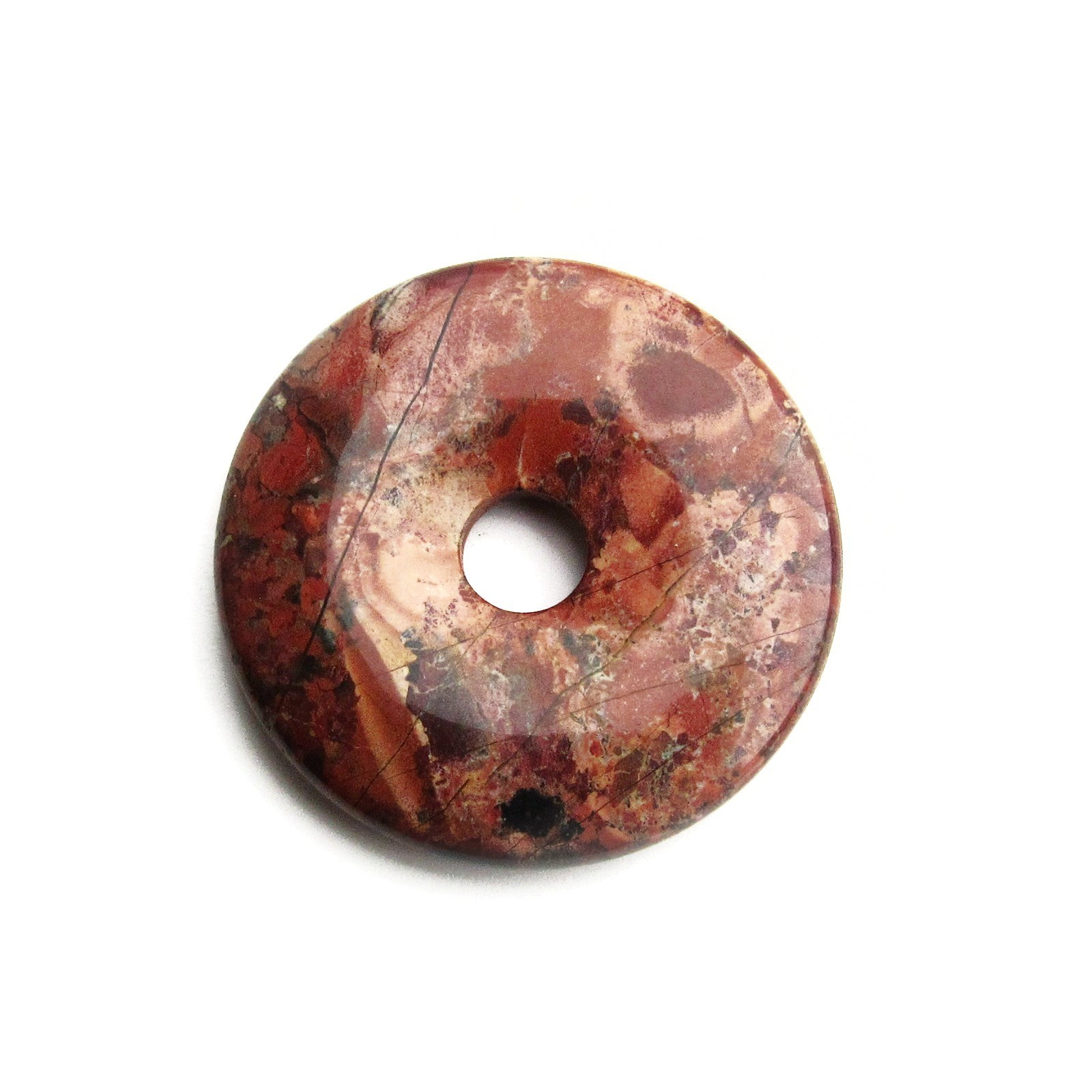 40mm Brecciated Jasper Stone Donut Pendant, Dark Rusty Red, Brown Earth Tones