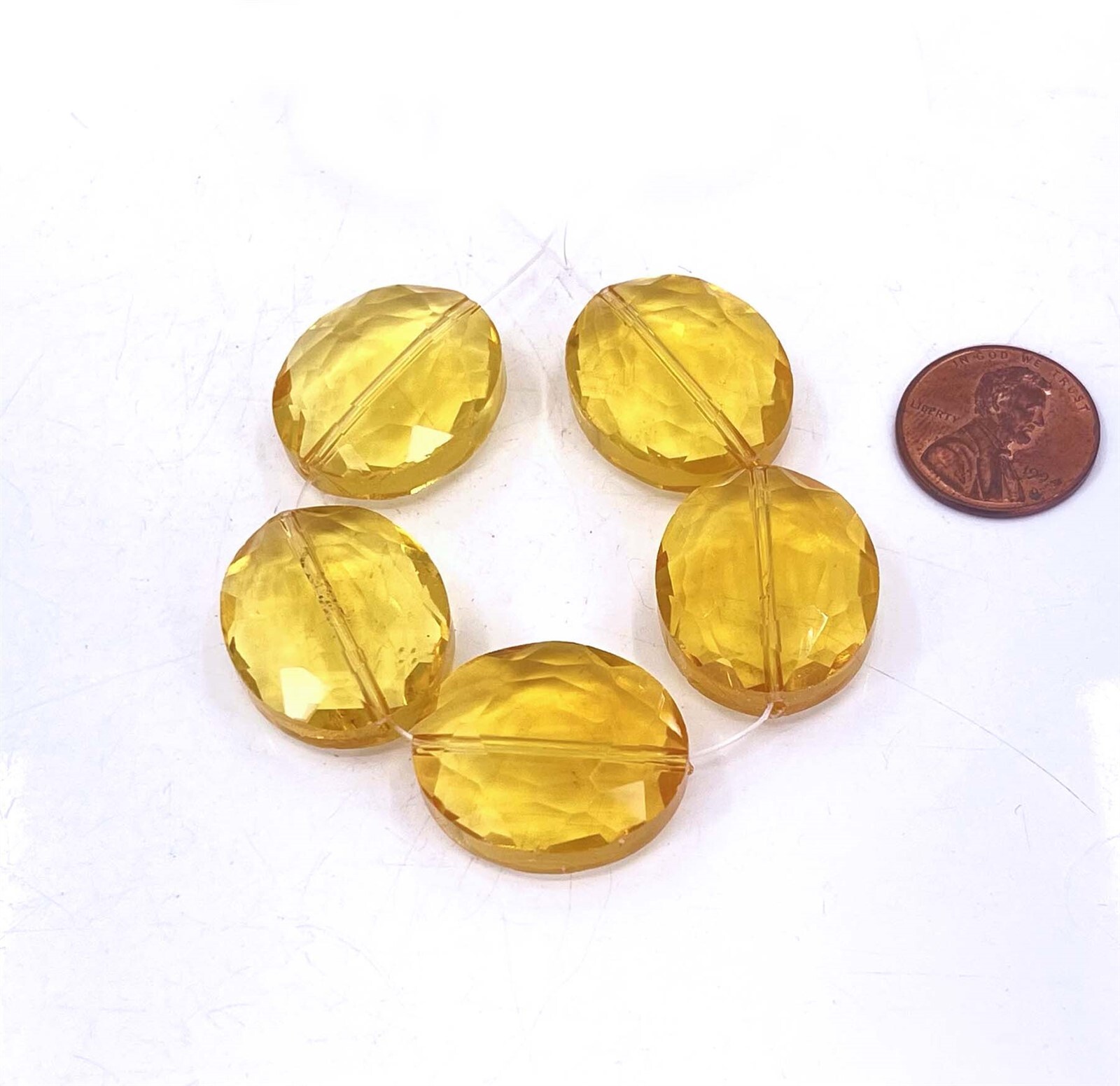5 Large Fire Polish Glass Gold / Topaz Faceted Oval Crystal Beads 24x20mm