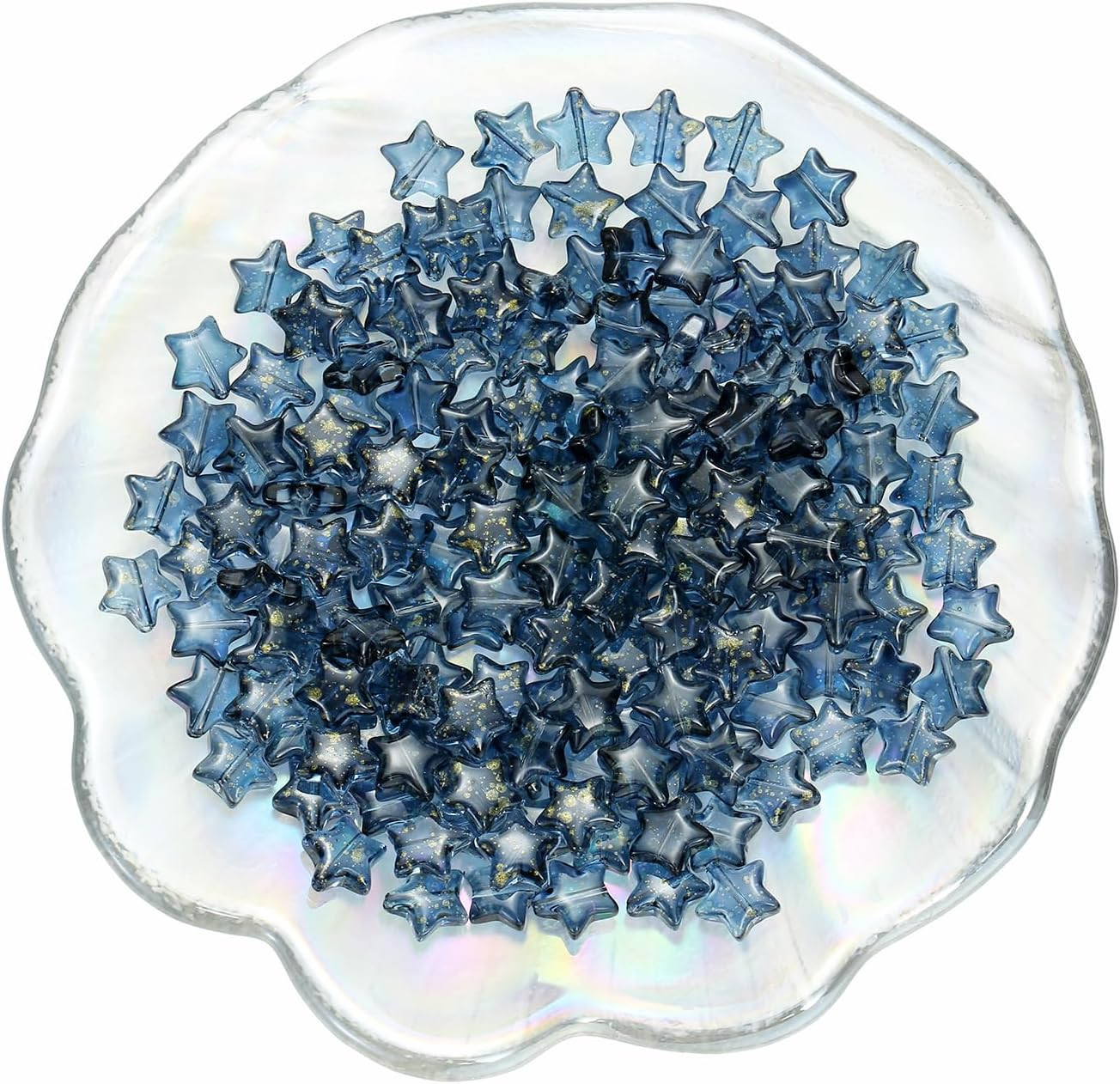 100Pcs Dark Blue Glass Star Beads 10mm for Jewelry Making and Crafts