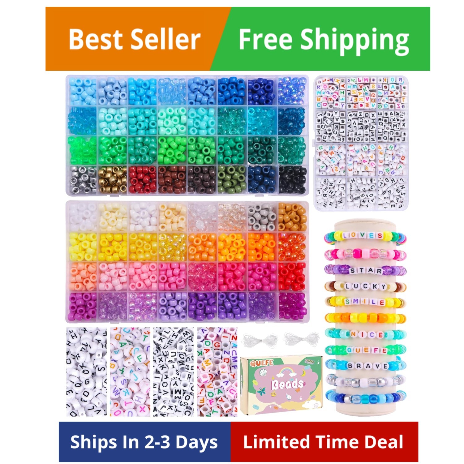 Pony Beads for Bracelet Making Kit 64 Colors,2350pcs Rainbow Kandi Beads Frie…