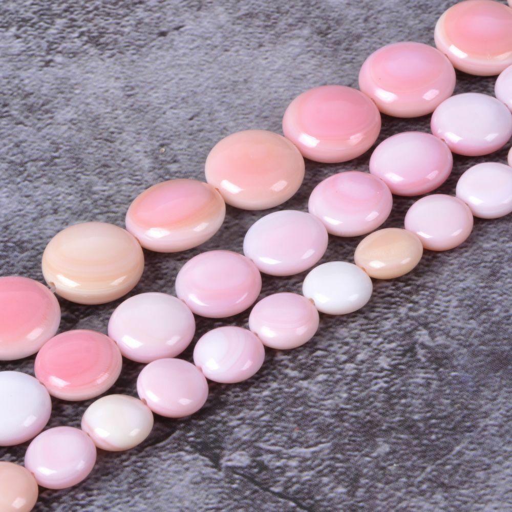 8-12mm Natural US Pink Queen Conch shell charm coin disc loose beads strand 16″