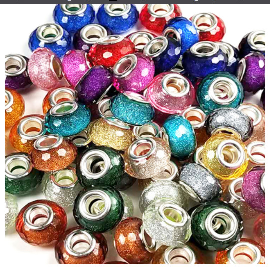 100-200pcs Resin glossy glitter powder large hole beads European Bracelet Crafts