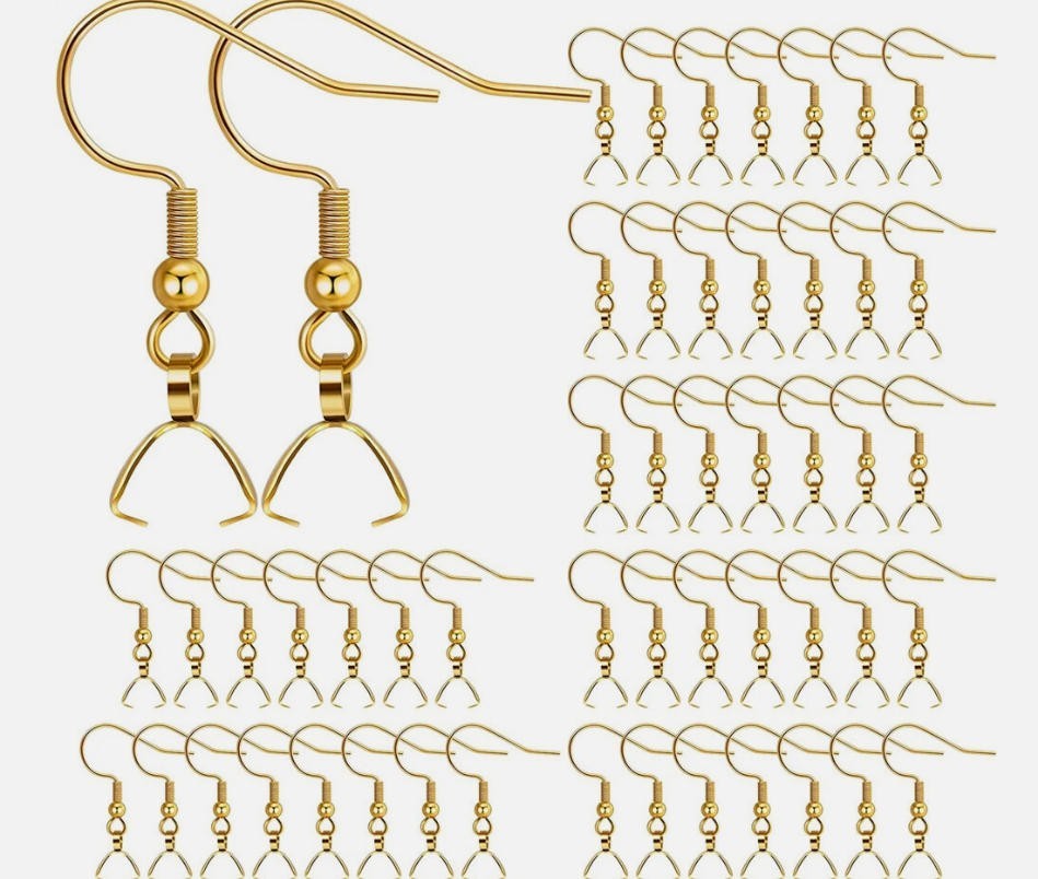50pcs Stainless Steel Dangle Earring Hooks Pendant Clasp Ear Wire Buckle Finding