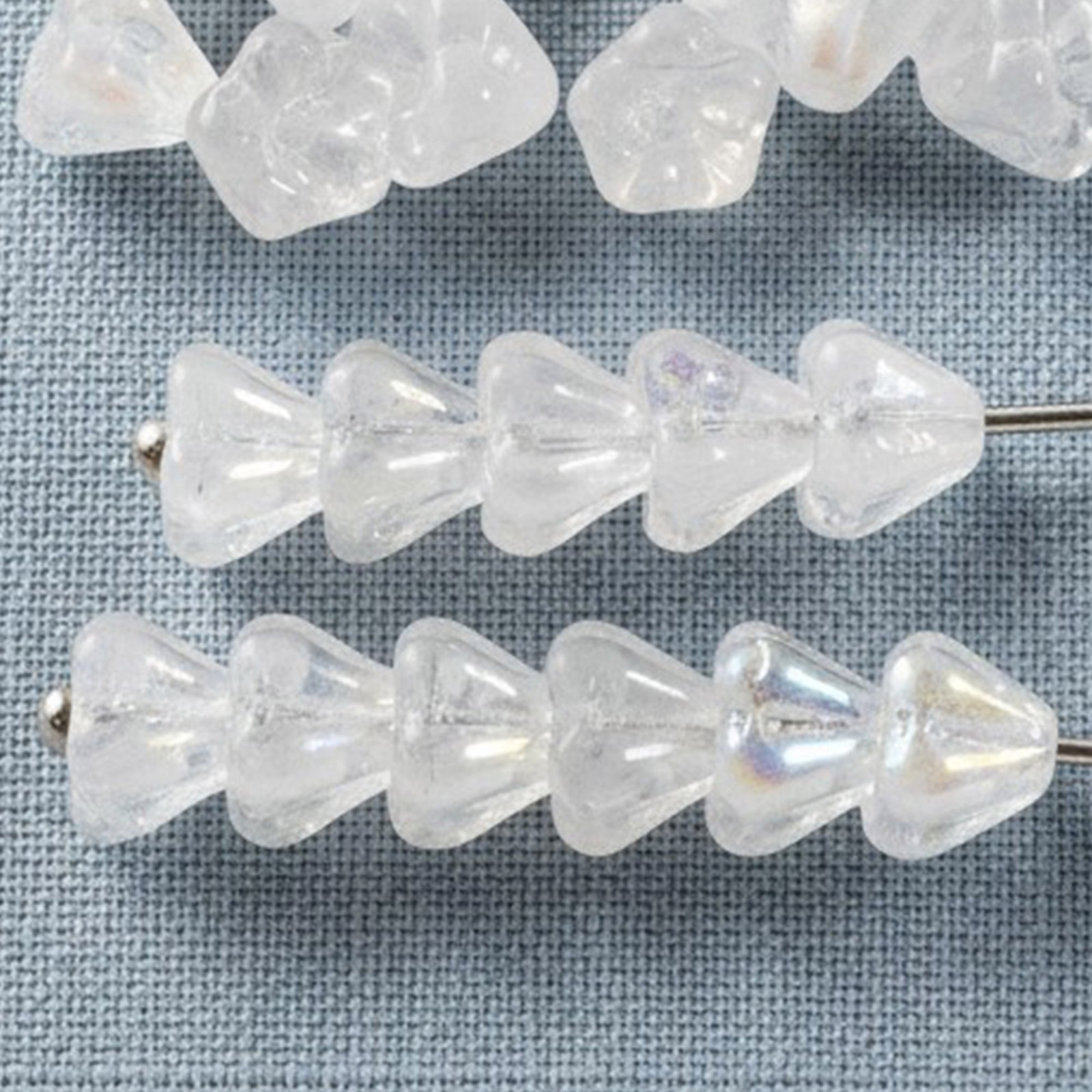 100pcs Clear AB Czech Glass Mini Bell Flower Beads, 4x6mm Rainbow Iridescent
