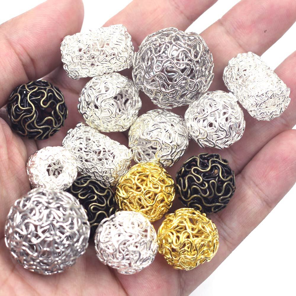10Pcs Spacer Beads Twist Ball Wire Alloy Hollow Cylindrical Jewelry DIY Finding
