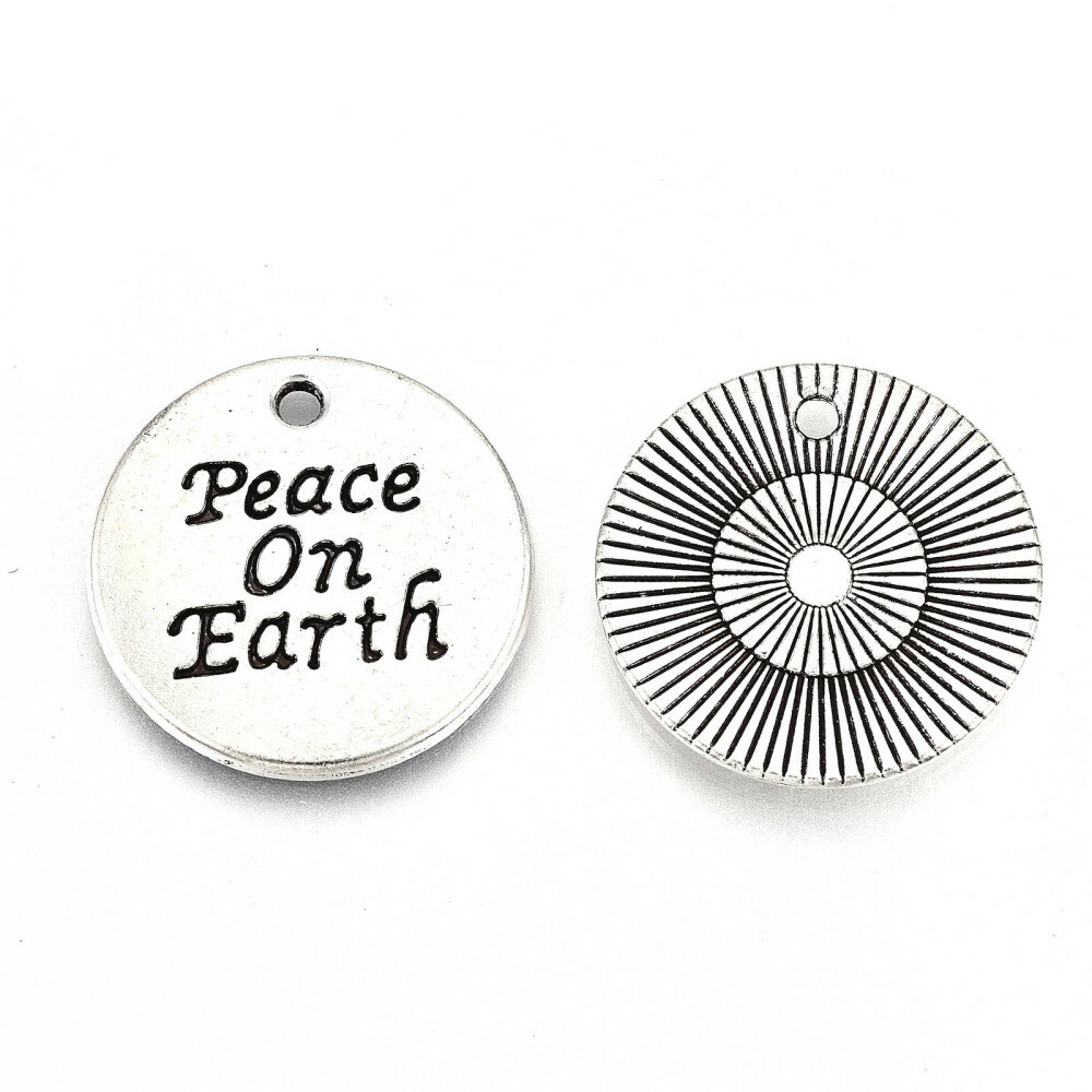 Quote Charms Inspirational Word Pendants Peace on Earth Antiqued silver 20mm 5pc