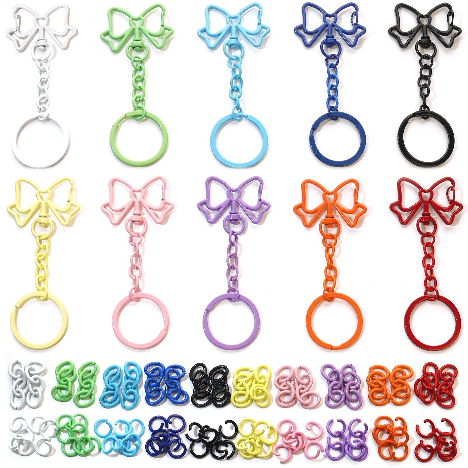180PCS Colorful Bow Keychain Clasp DIY Set – 10 Pastel Colors with 30 Clasps,…
