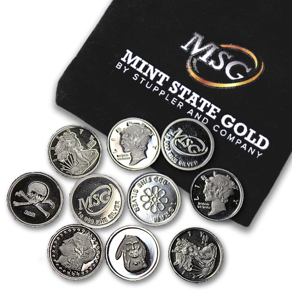 Ten (10) One Gram .999 Pure Silver Rounds with Random Designs in a Jewelry Po…