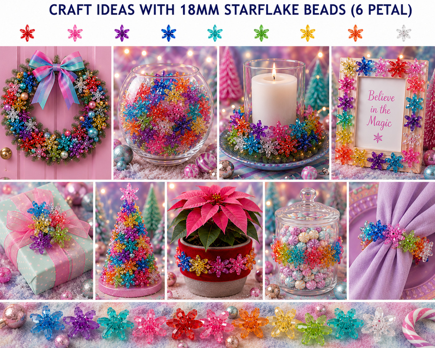 200 Pcs Assorted Transparent 18mm Starflake Sunburst Plastic Acrylic Craft Beads