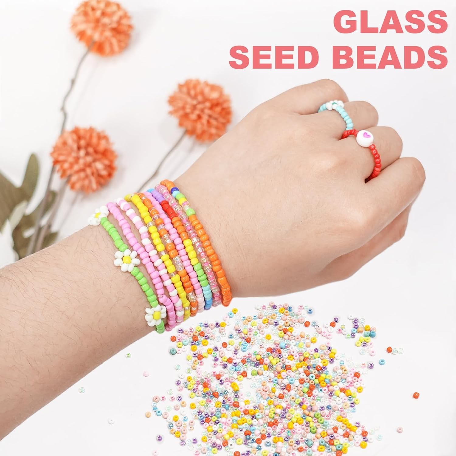 8000pcs 3mm Glass Seed Beads for Bracelet Making Kit, Small Beads Friendship …