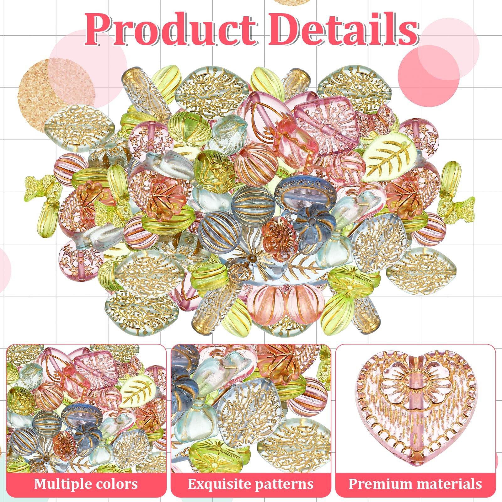 130-180 PCS Assorted Beads, Colorful Bohemia Beads for Jewelry Making, Acrylic S