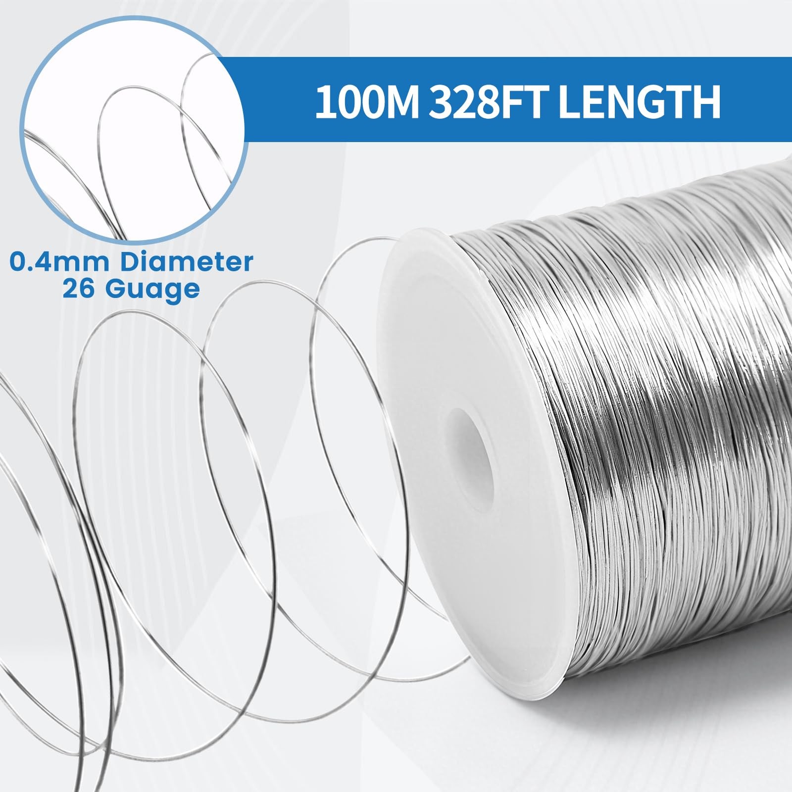 26 Gauge Wire for Jewelry Making – 328ft Tarnish 0.4 millimeters, Silver