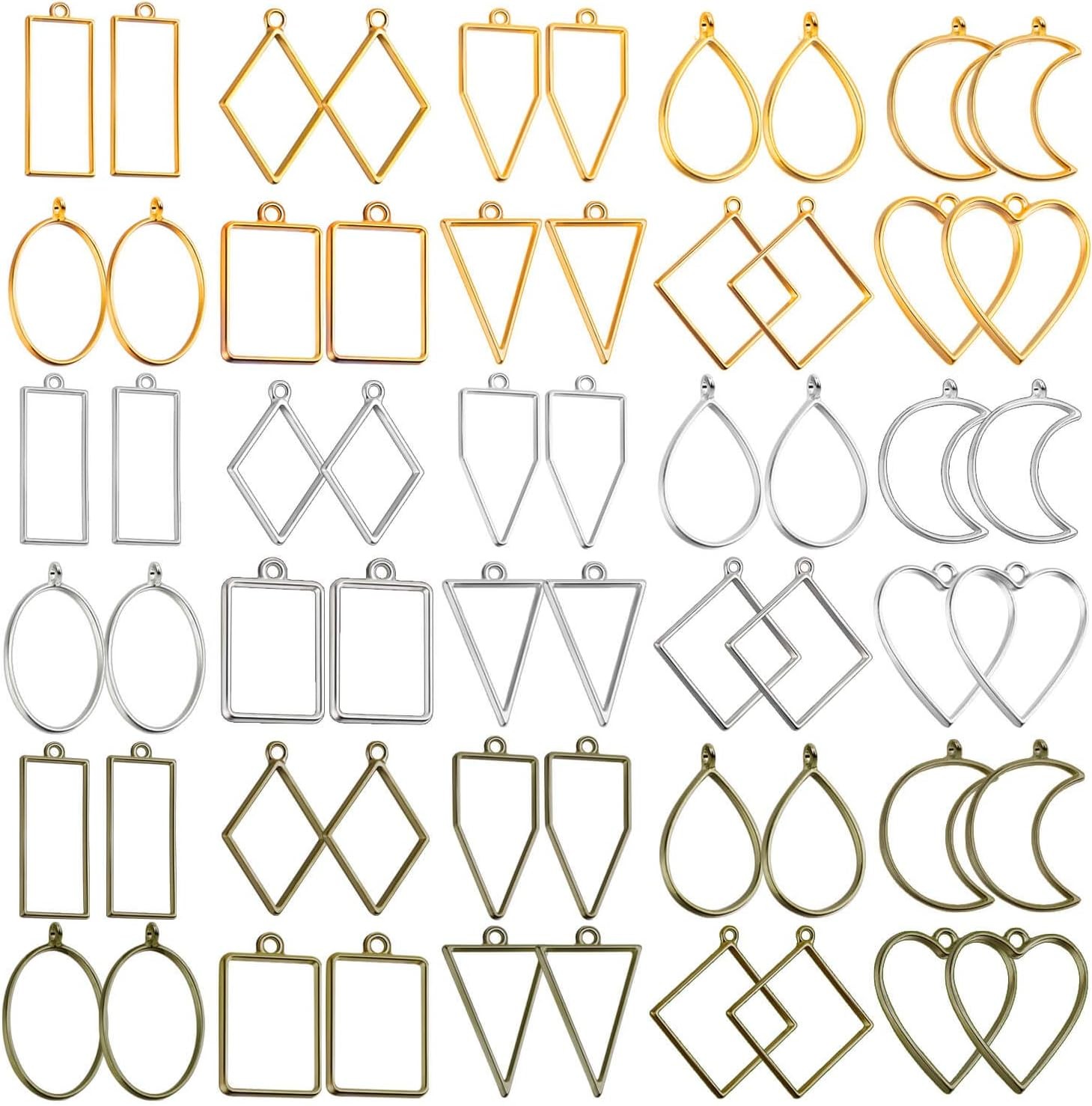 60Pcs Hollow Frame Pendants – Resin Craft Bezels Jewelry Molds for Necklaces
