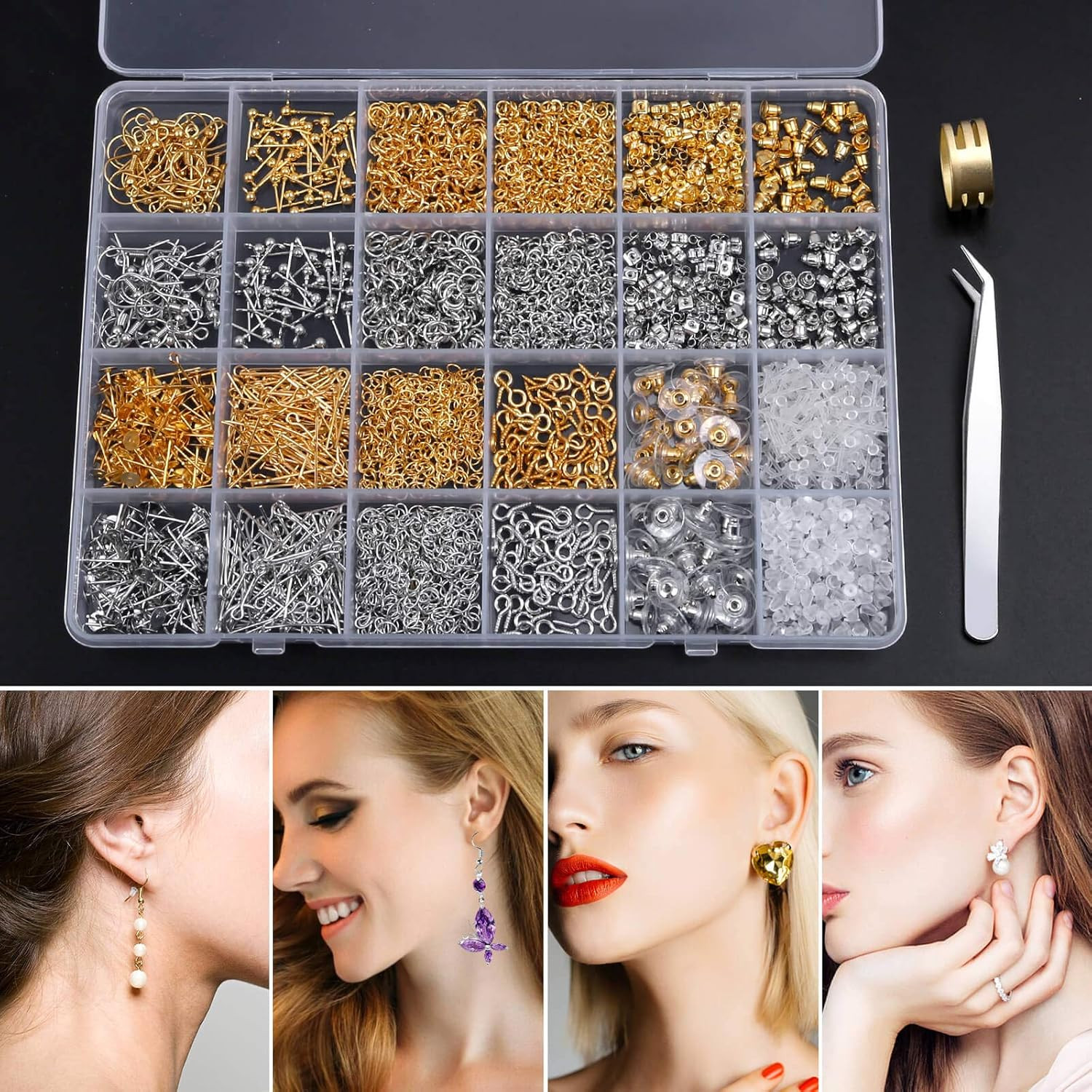 Earring Making Supplies Kit, 2900Pcs Earring Hardware Pieces Repair Parts with
