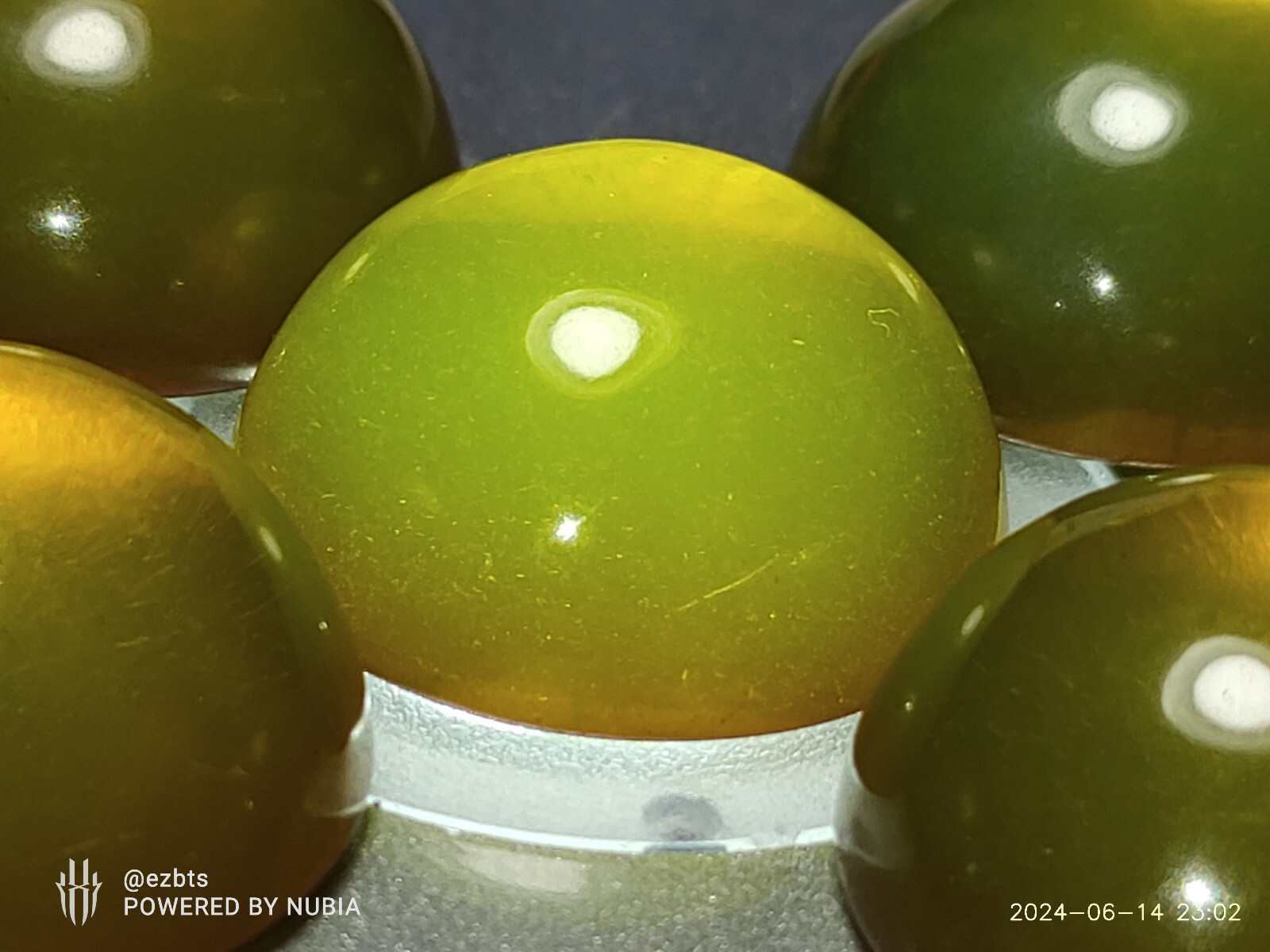 5 Vintage Bakelite Cabochons 22x11mm Olive oil Green translucent