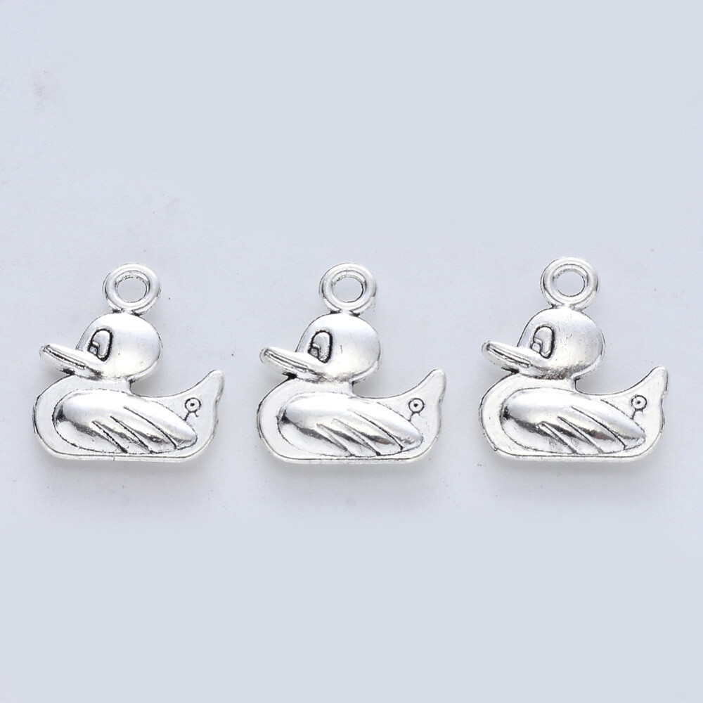 6 Rubber Ducky Charms Antiqued Silver Duck Pendants Cute Animal Jewelry 19mm
