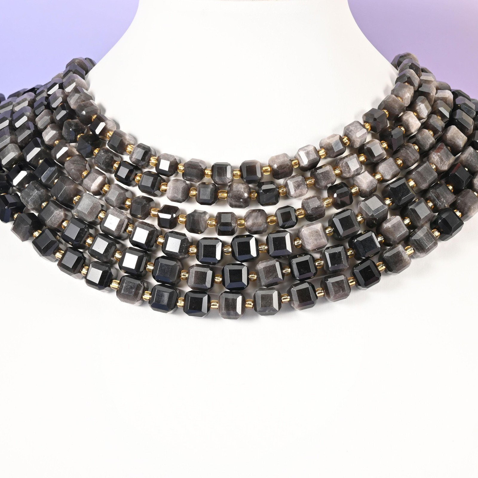 Silver Obsidian Faceted Cube Beads: Size 6mm 8mm, Jewelry Making, 15 inch Strand