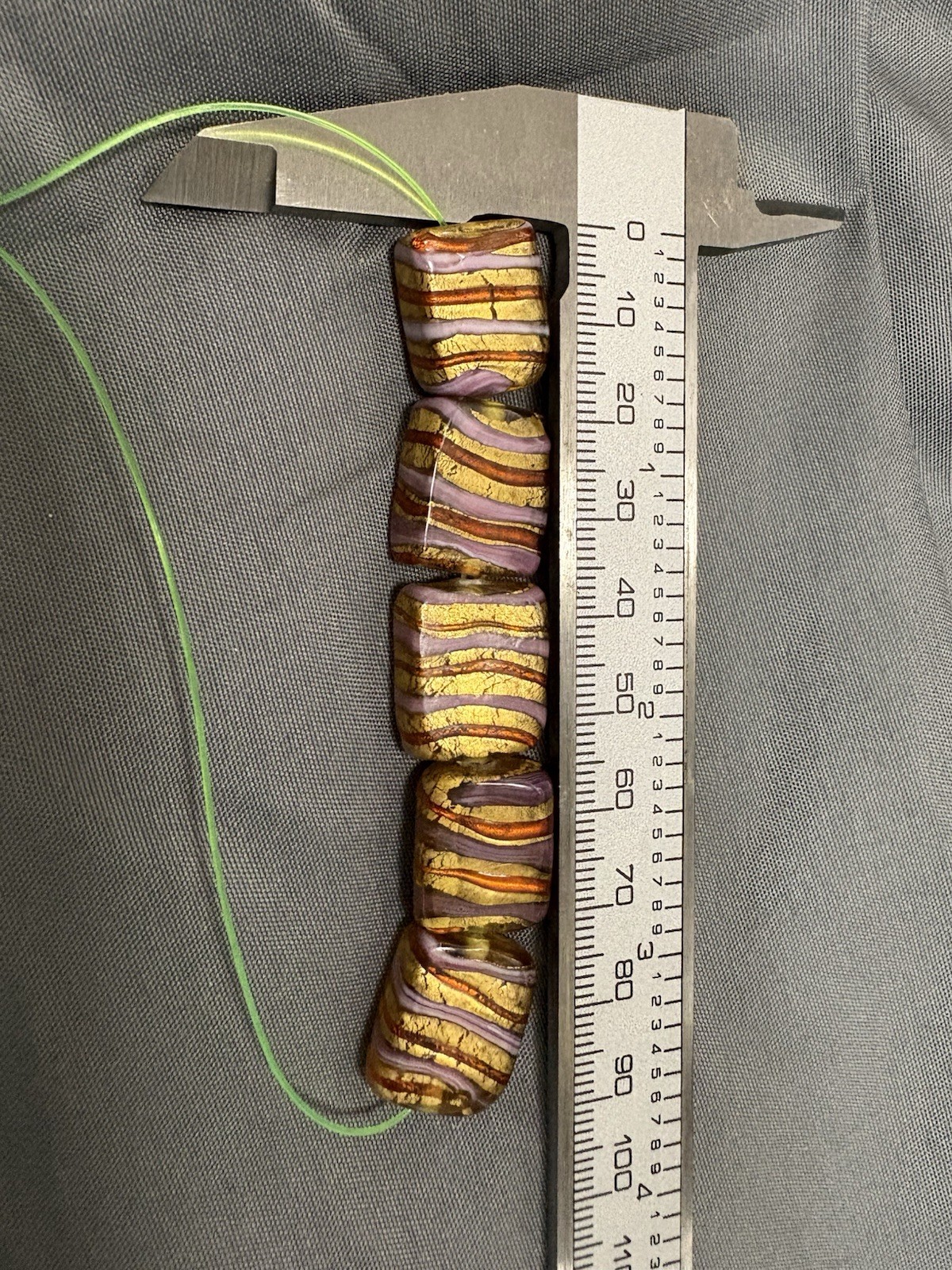 People And Gold Striped Lampwork Beads. 18m Rectangle Beads