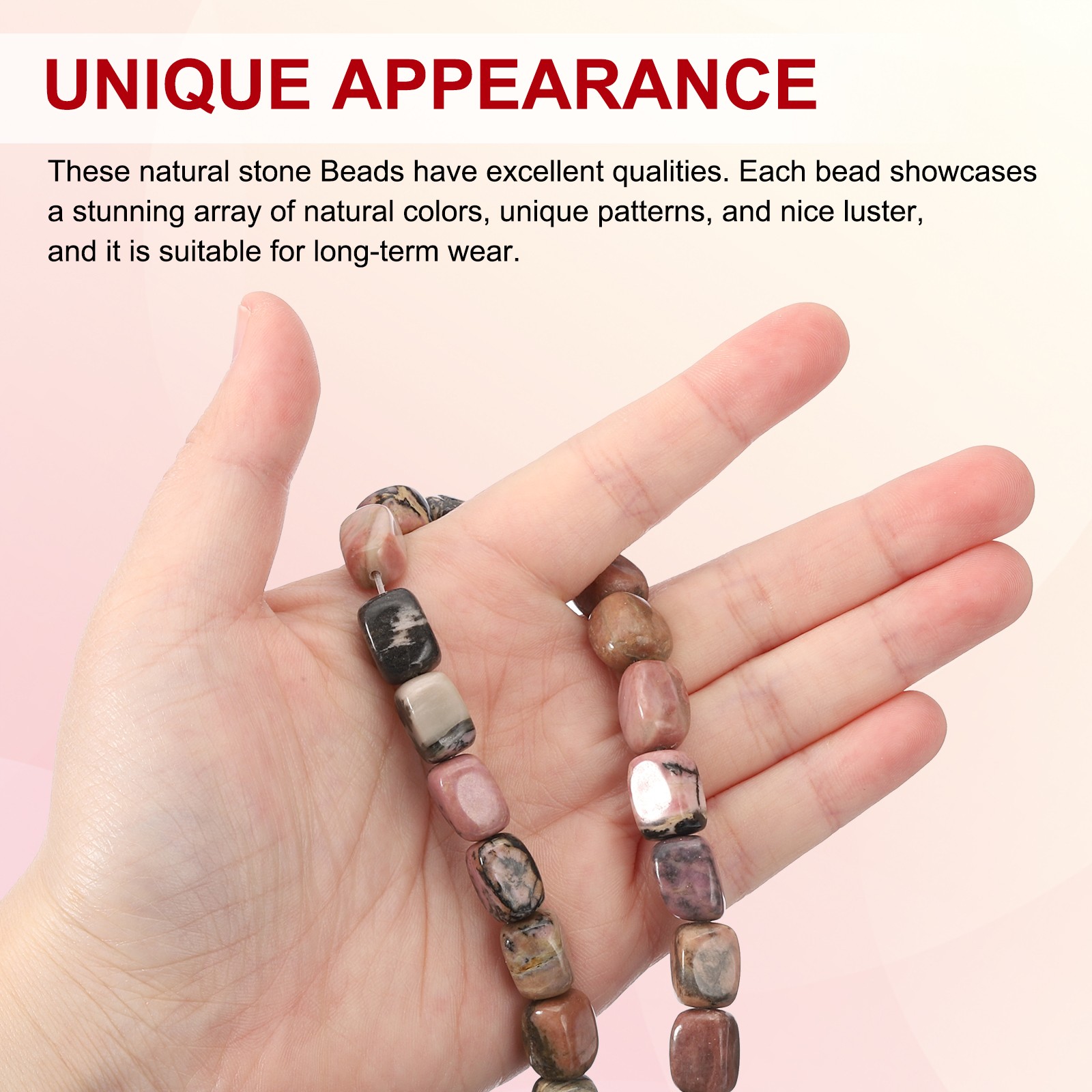 Natural Stone Gemstone Beads 15″ 12x8mm Cuboid Spacer Bead, Red Black