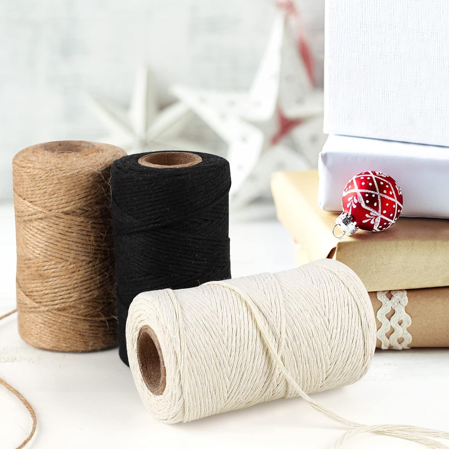 984 Ft Jute Twine String 2mm White Black Cotton Rope 10ply Natural Craft