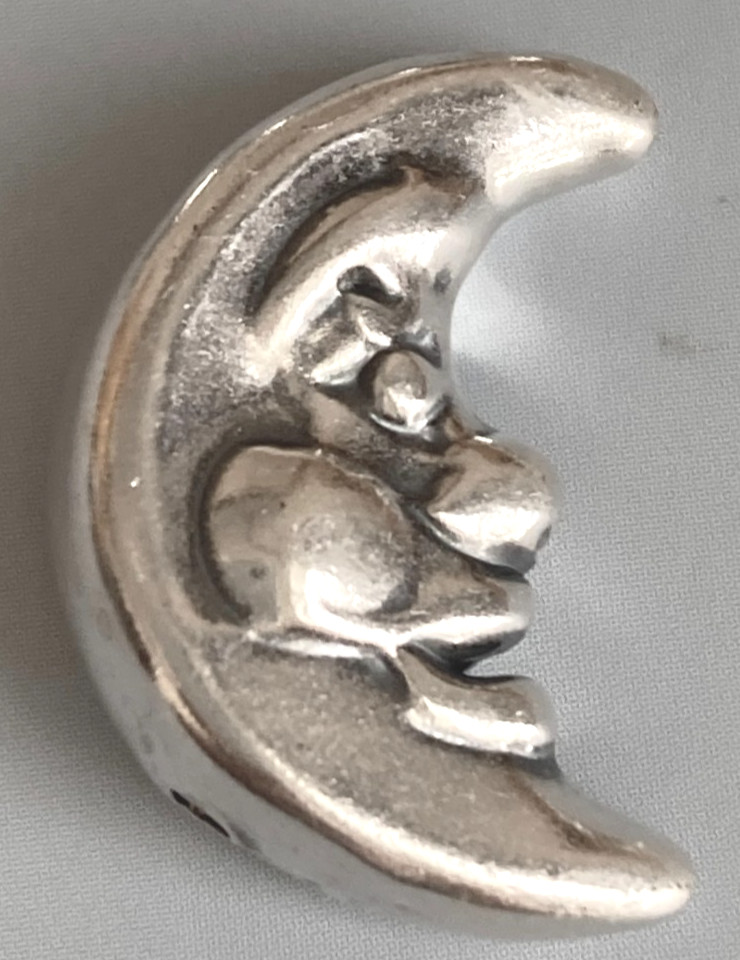 Sterling Silver Beads 6 Pack Moon Face ~19x13mm 2-Sided 3-D Electroform Vertical