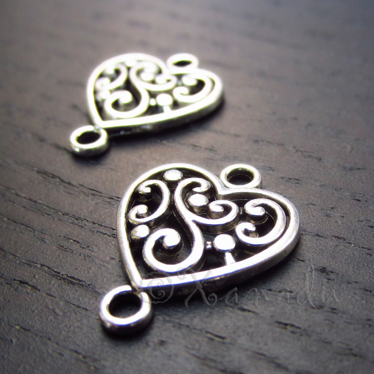 Heart Connector Charms 20mm Antiqued Silver Plated Pendant C5834-10, 20 Or 50PCs