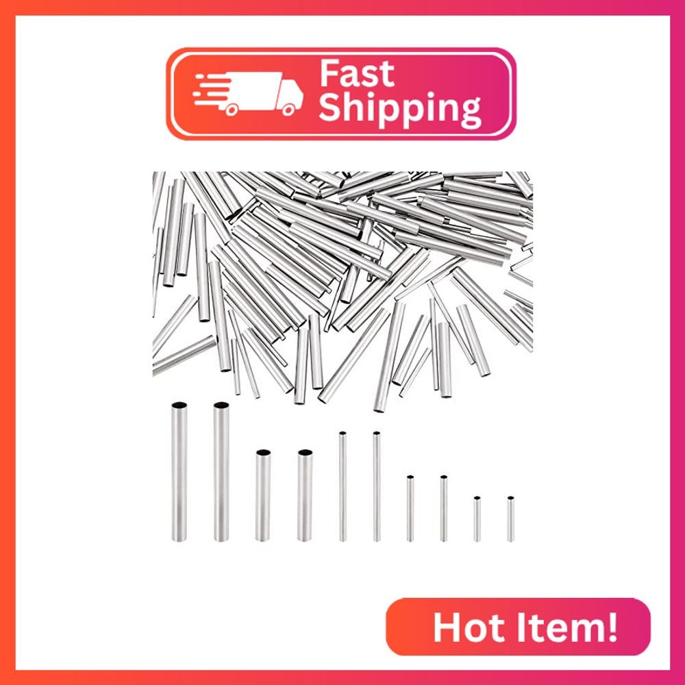 DICOSMETIC 200pcs 5 Sizes Metal Long Tube Beads 10mm/15mm/20mm/25mm/30mm Noodles