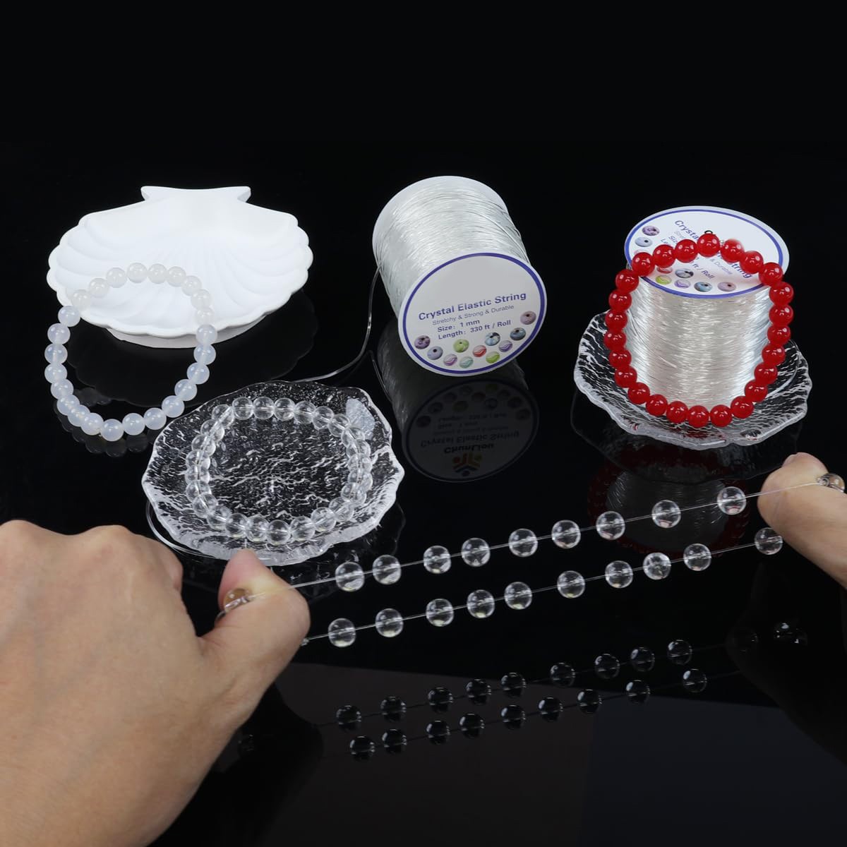 Elastic Bracelet String 1mm, 200m Clear Beading Cord, Jewelry Craft, White