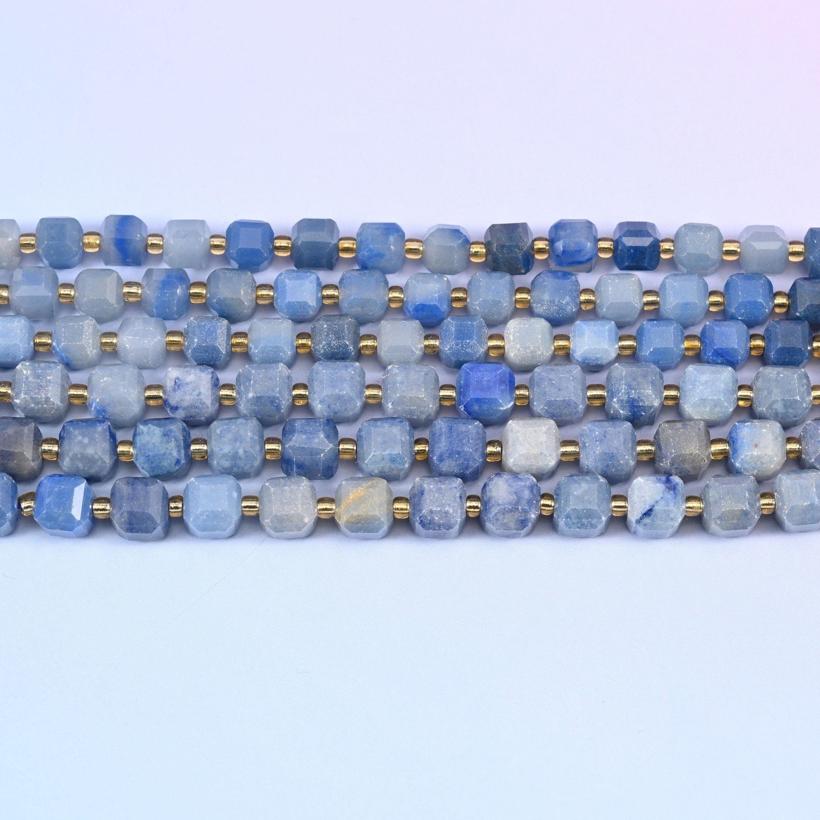 Blue Aventurine Faceted Cube Beads: Size 6mm 8mm, Jewelry Making, 15 inch Strand
