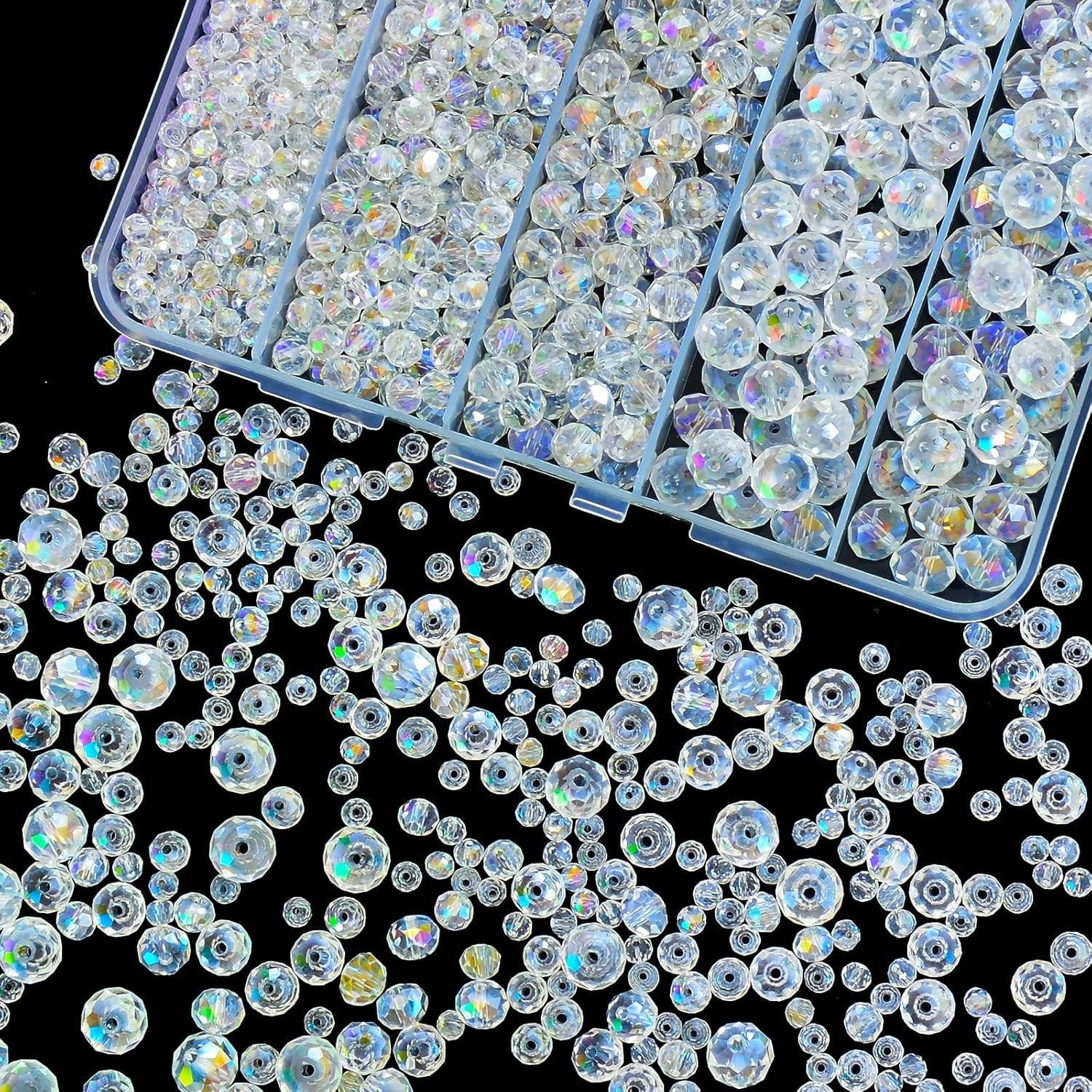 800Pcs 4/6/8/10mm Crystal Glass Beads Silver Champagne for Jewelry Making