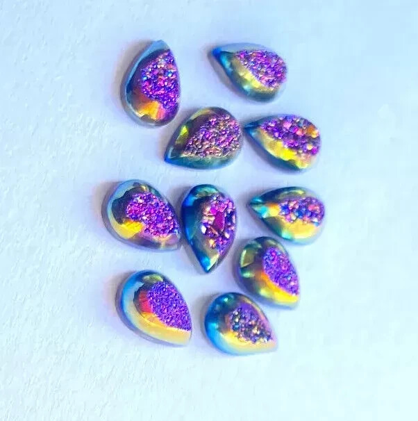 [WHOLESALE] NATURAL PURPLE TITANIUM WINDOW DRUZY PEAR SHAPE LOOSE GEMSTONE