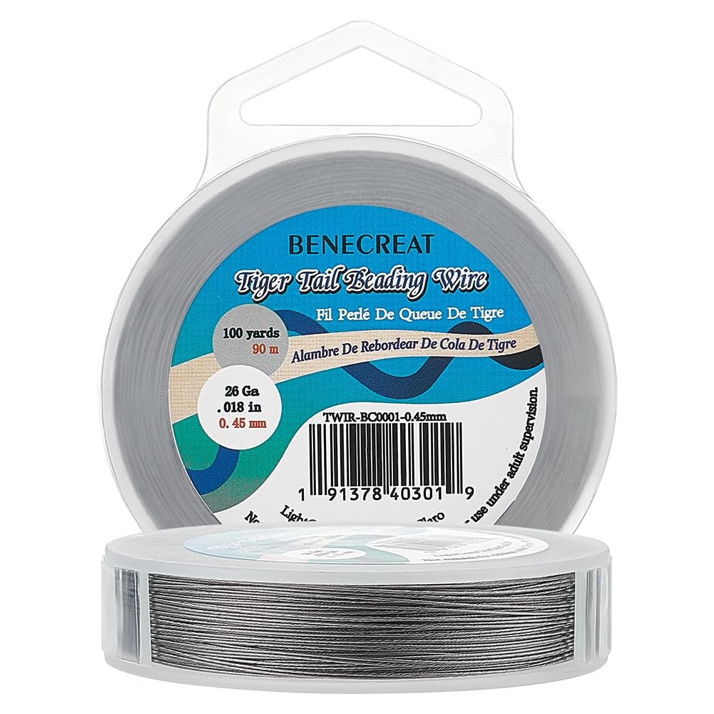 BENECREAT 300-Feet 7-Strand Beading Wire, 0.46mm – 7 Strands, Lightgrey