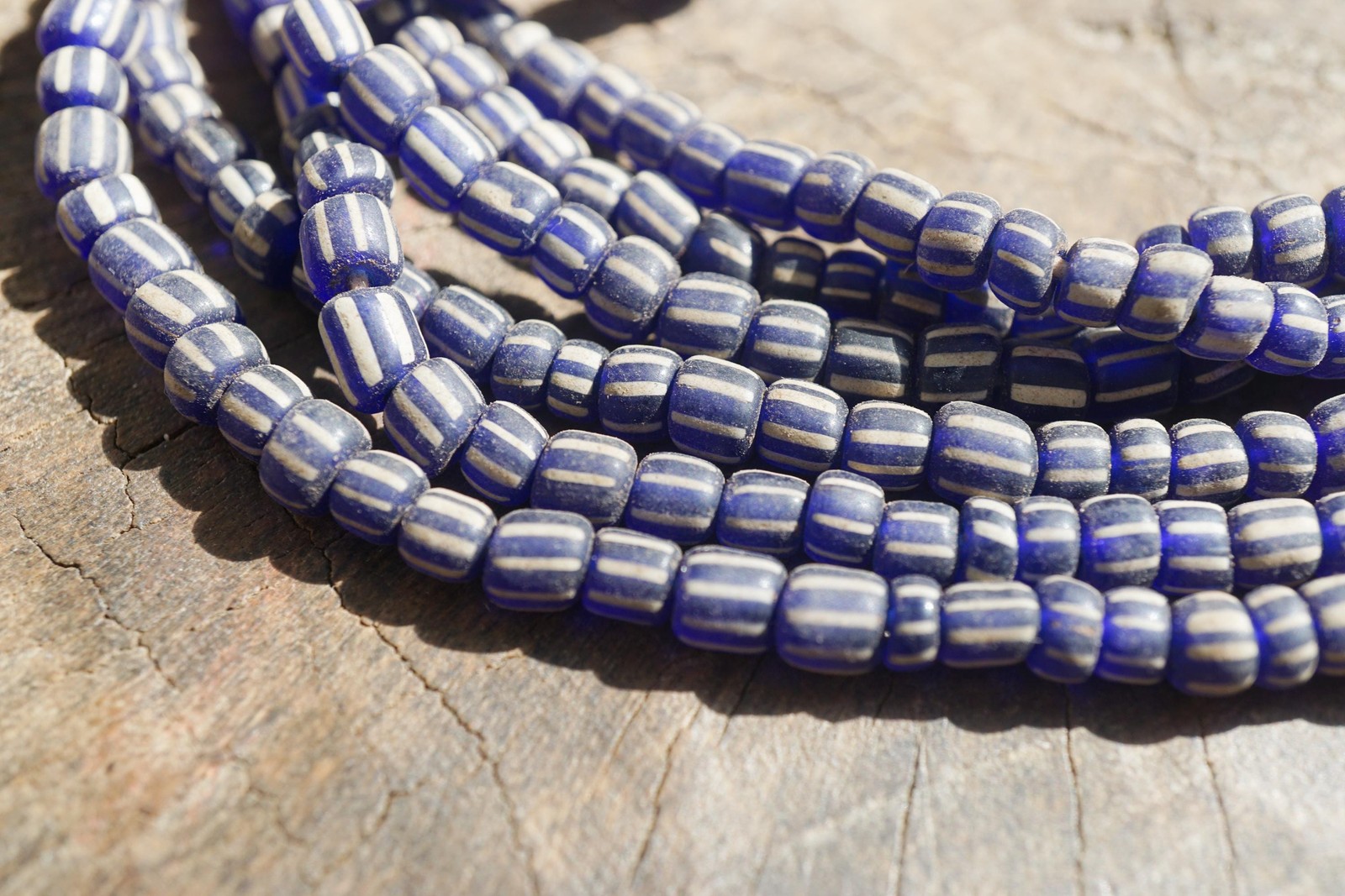 Artisan Made Java Glass Beads: Dark Blue with White Stripes (5-6mm), 2896A378