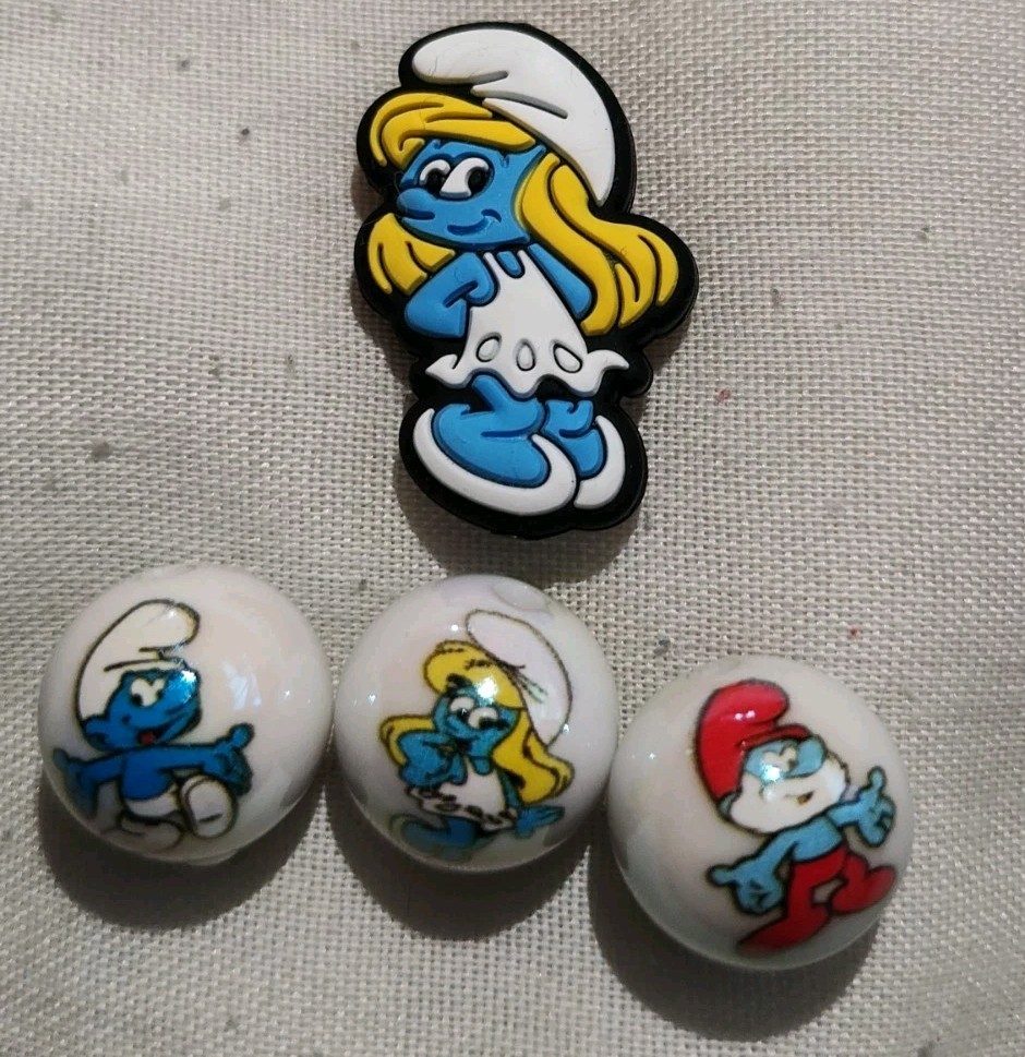 Smurf Beads & Smufette Focal Bead Set Includes Total Of 3 Balls & 1 Focal Bead