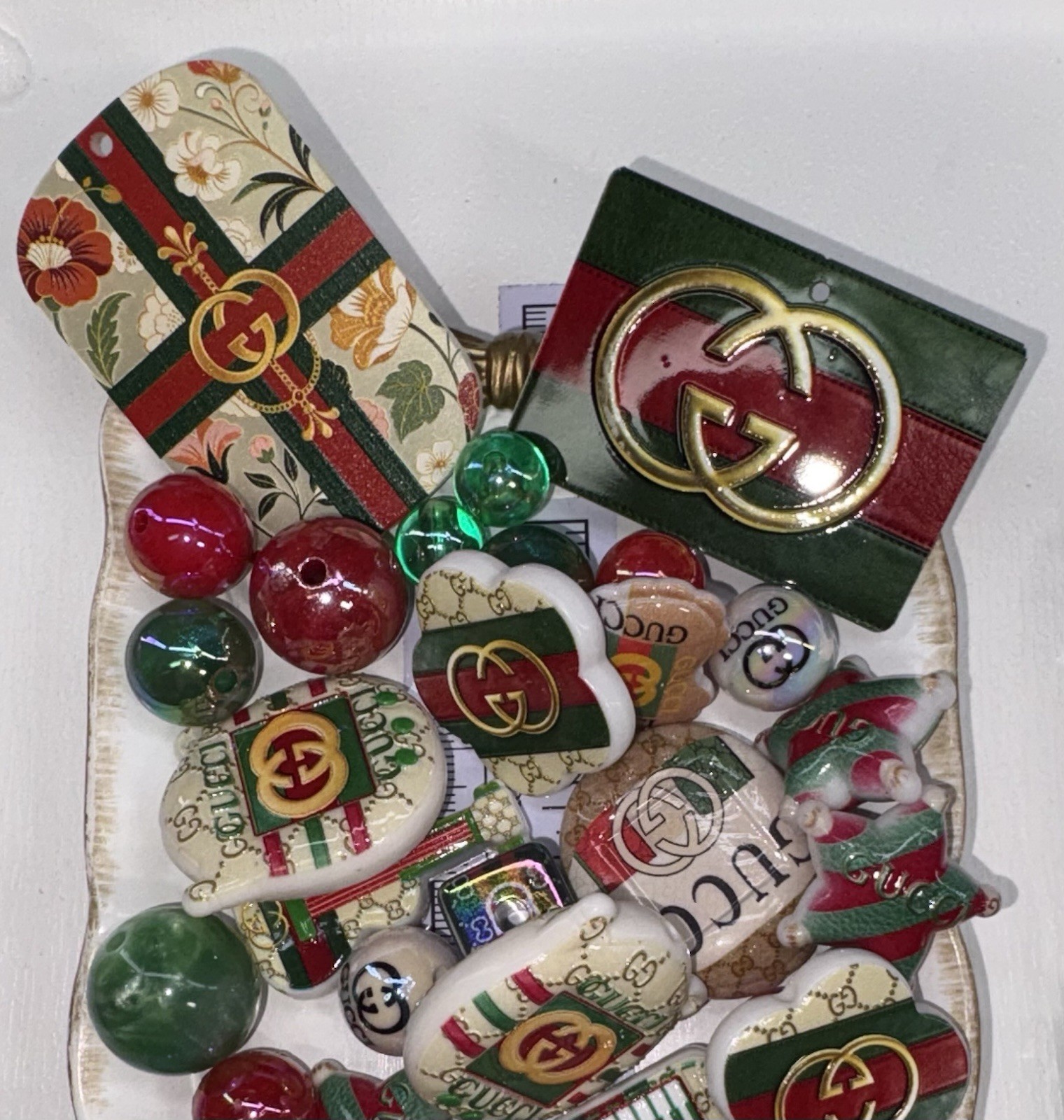 39 Red And Green Monogram Style2 Luxury Focal Beads For Beadable Pens Keychains