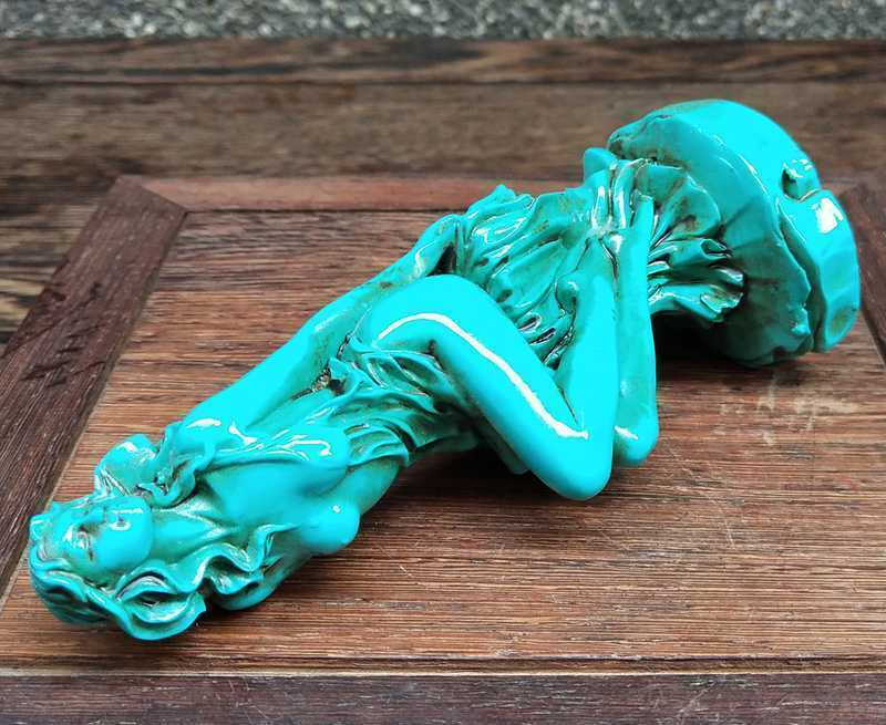 Hand-Carved Green Chinese Natural Turquoise Statue People Beauty Exquisite