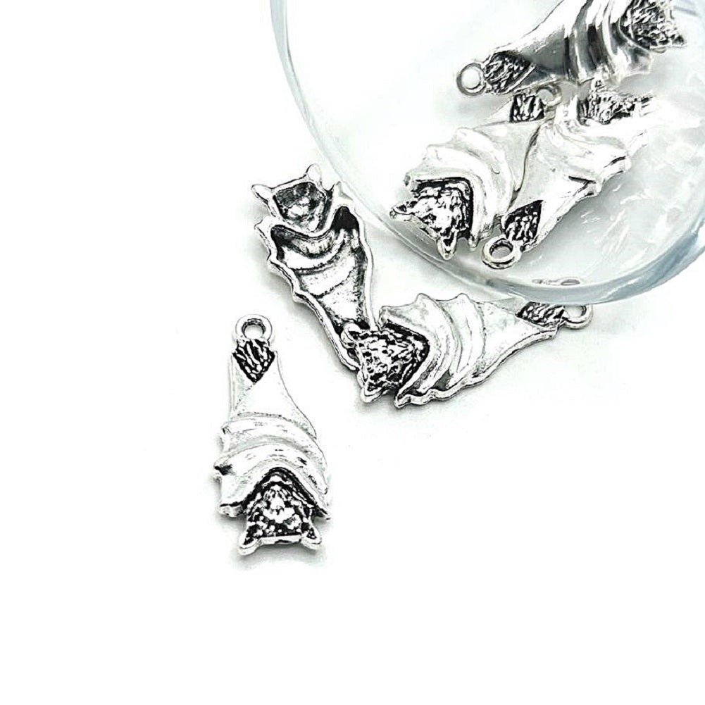 Silver Upside Down Bat Charms, 27x12mm – US Seller