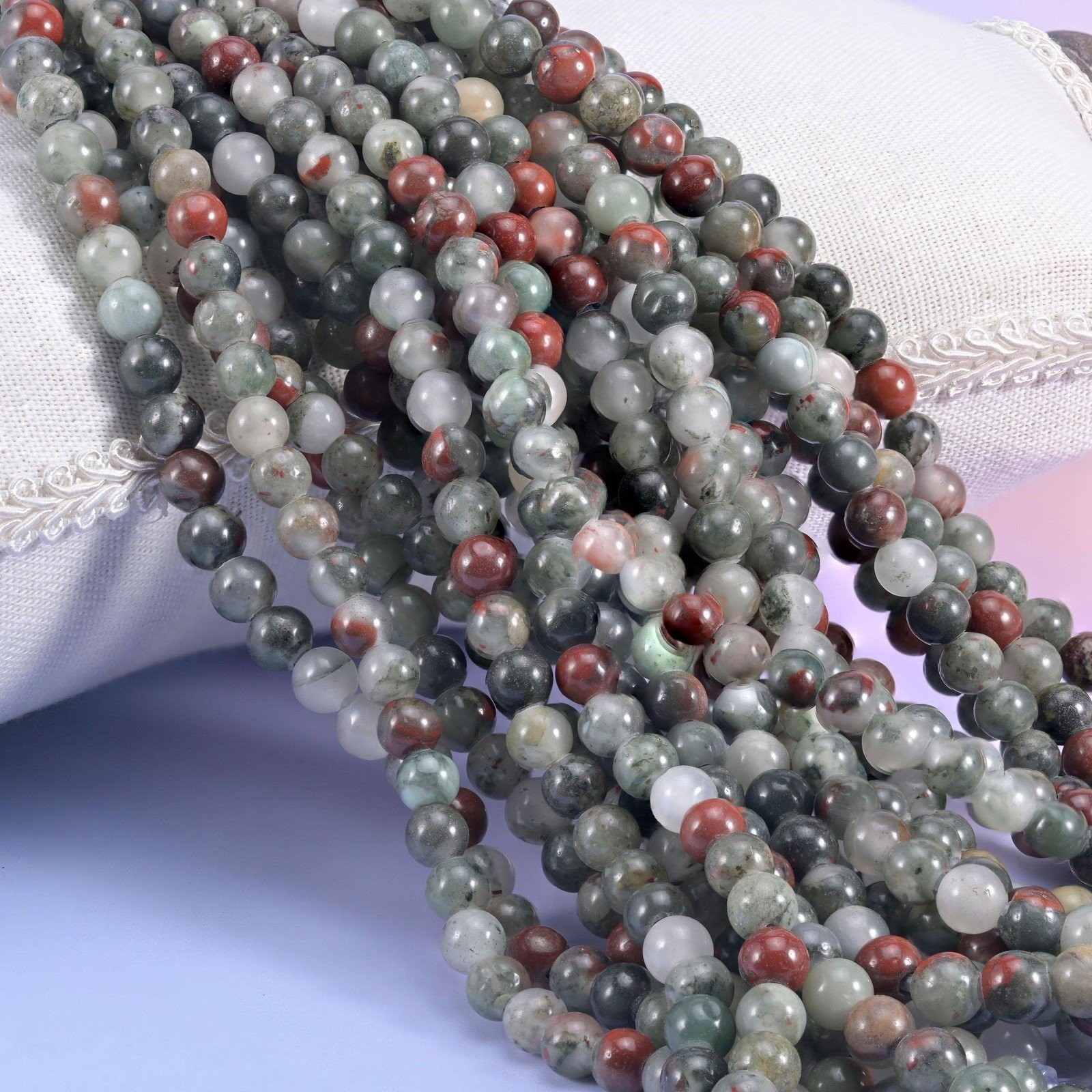 2-2.5mm Hole African Bloodstone Smooth Round Beads 6mm 8mm 10mm 8 Inch Strand
