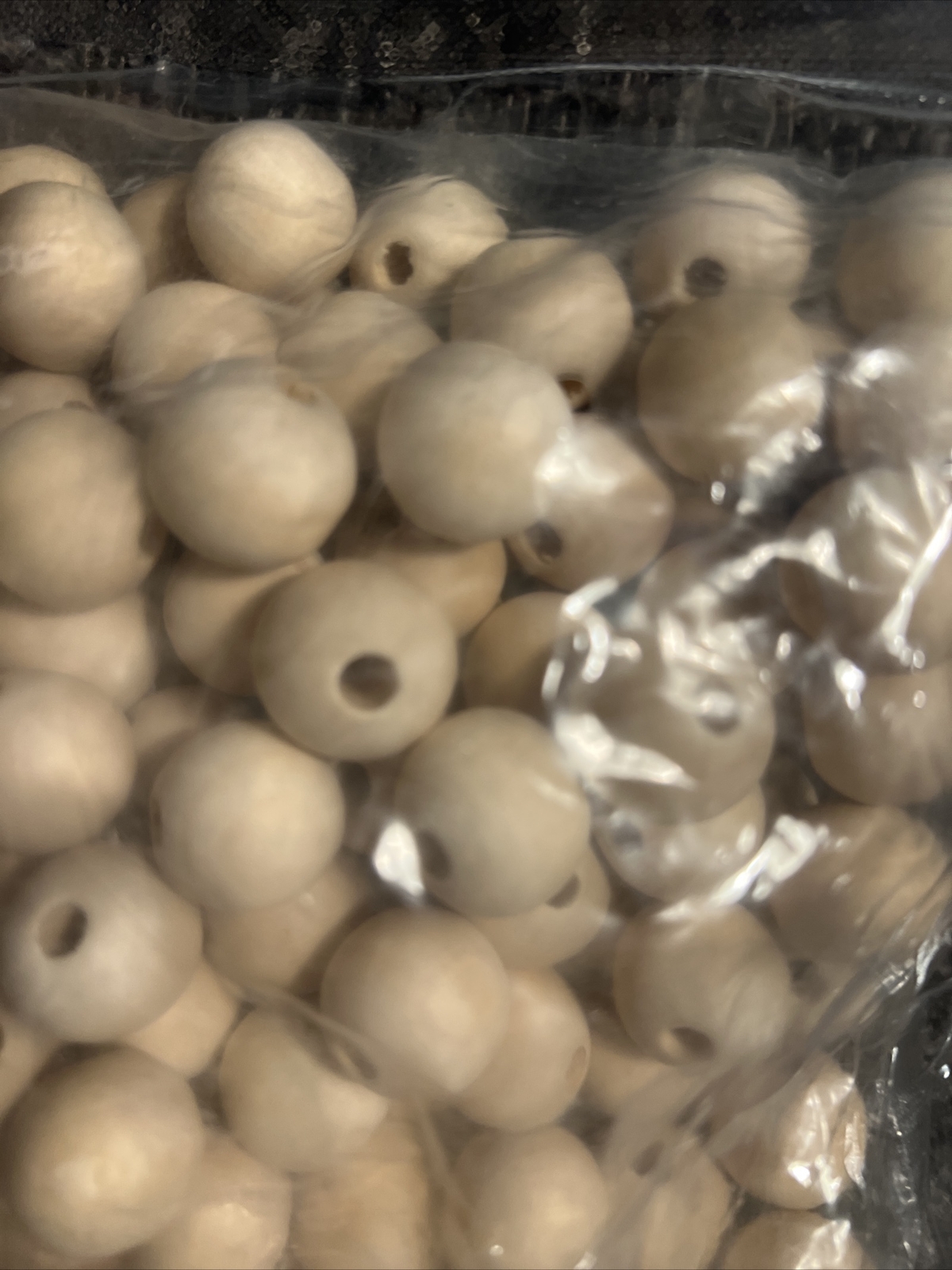 Unfinished Natural Wood Beads Loose Assorted Sizes Unknown Count Sealed