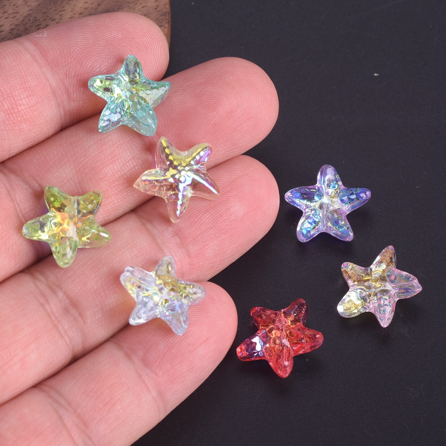 10pcs Glossy Starfish Star 14x15mm Crystal Glass Loose Beads For Jewelry Making