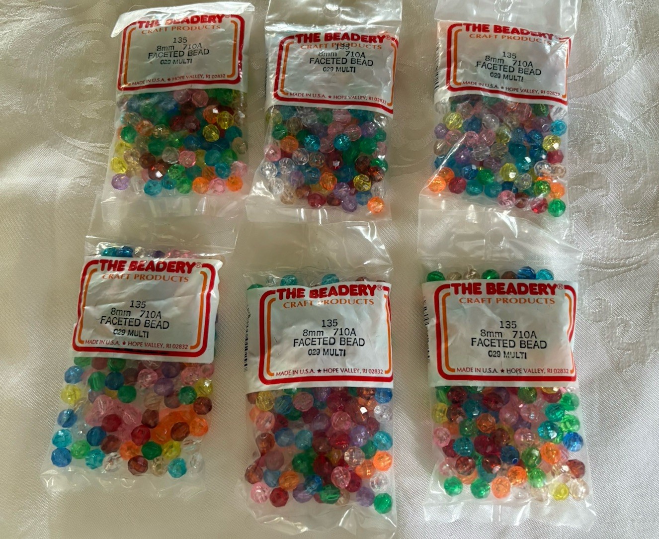 The Beadery Faceted Plastic Beads Size 8mm 135 pc Per Bag 6 Bags Multi Color NOS