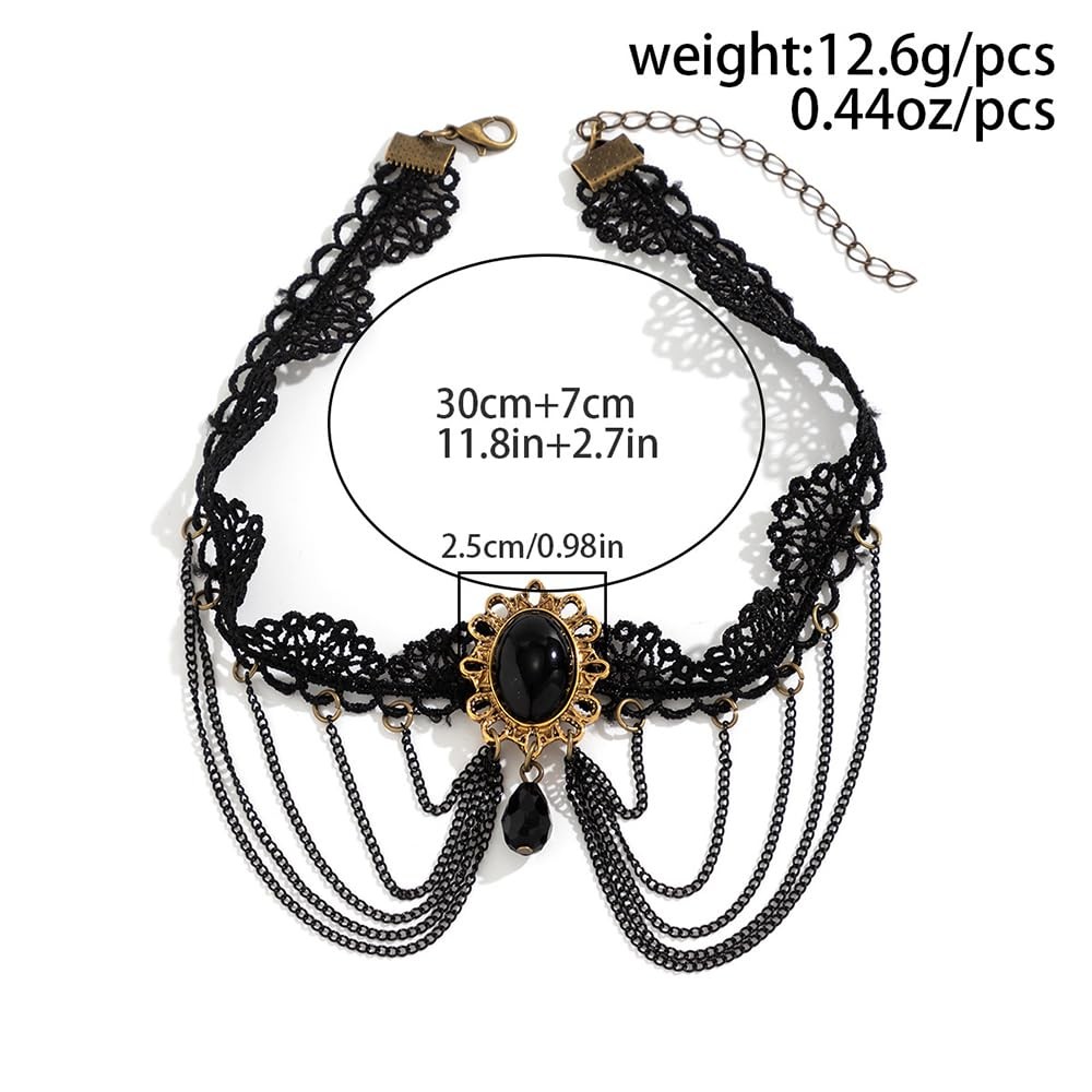 Women Boho Fashion Prom Shinny Crystal Punk Black Lace Chunky Choker Necklace Da
