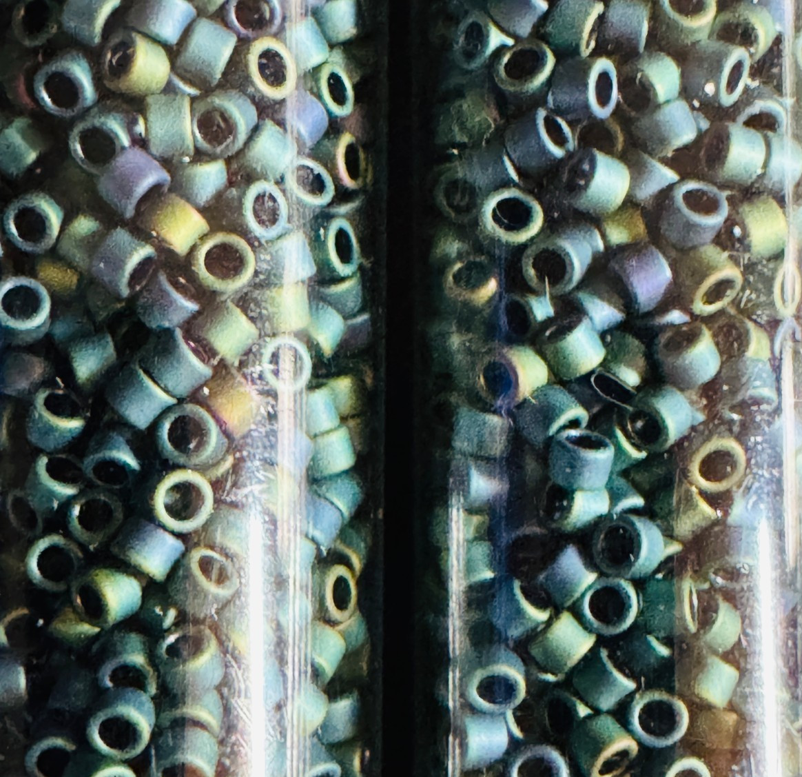 Glass Seed Bead Lot – 19 HQ Tubes – Iridescent Earth Tones – Different Sizes NOS