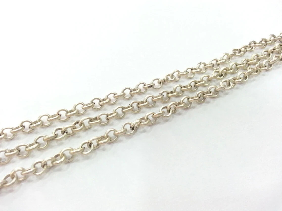 Silver Rolo Chain 1 Meter – 3.3 Feet (5 mm) Antique Silver Plated Rolo Chain