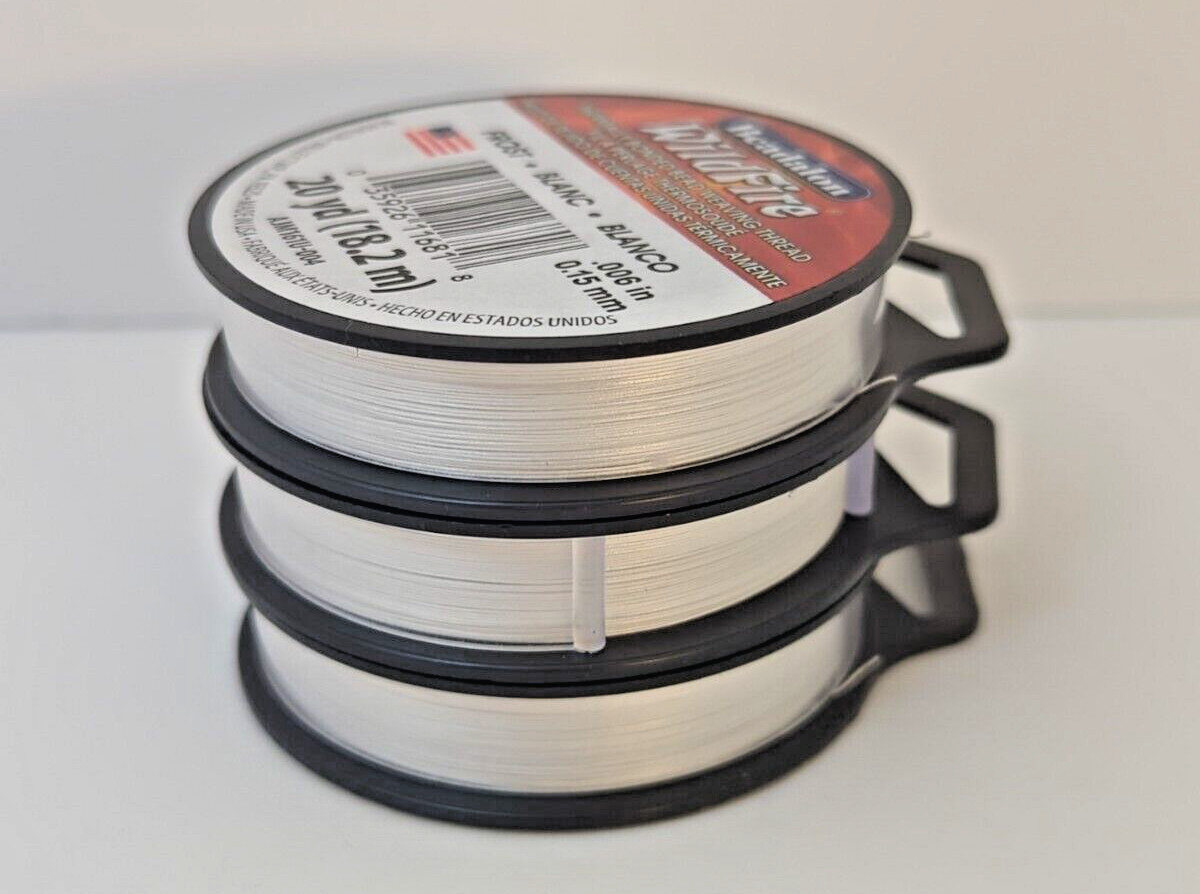 Beading Thread Beadalon .006 in 0.15mm WILDFIRE Frost Blanc 20 Yards (Qty 3)