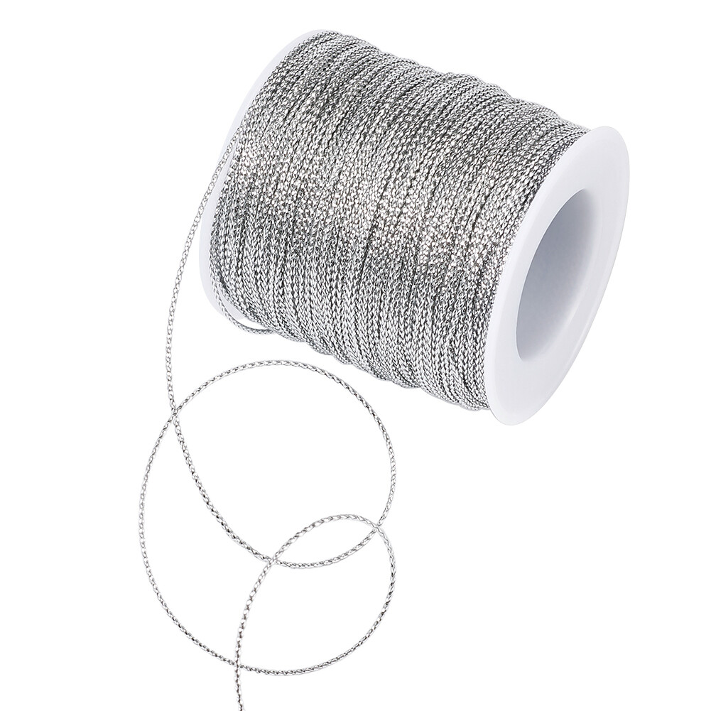 1 Roll Silver 1mm Jewelry Braided Thread Metallic Cords Jewelry Making 100m/roll