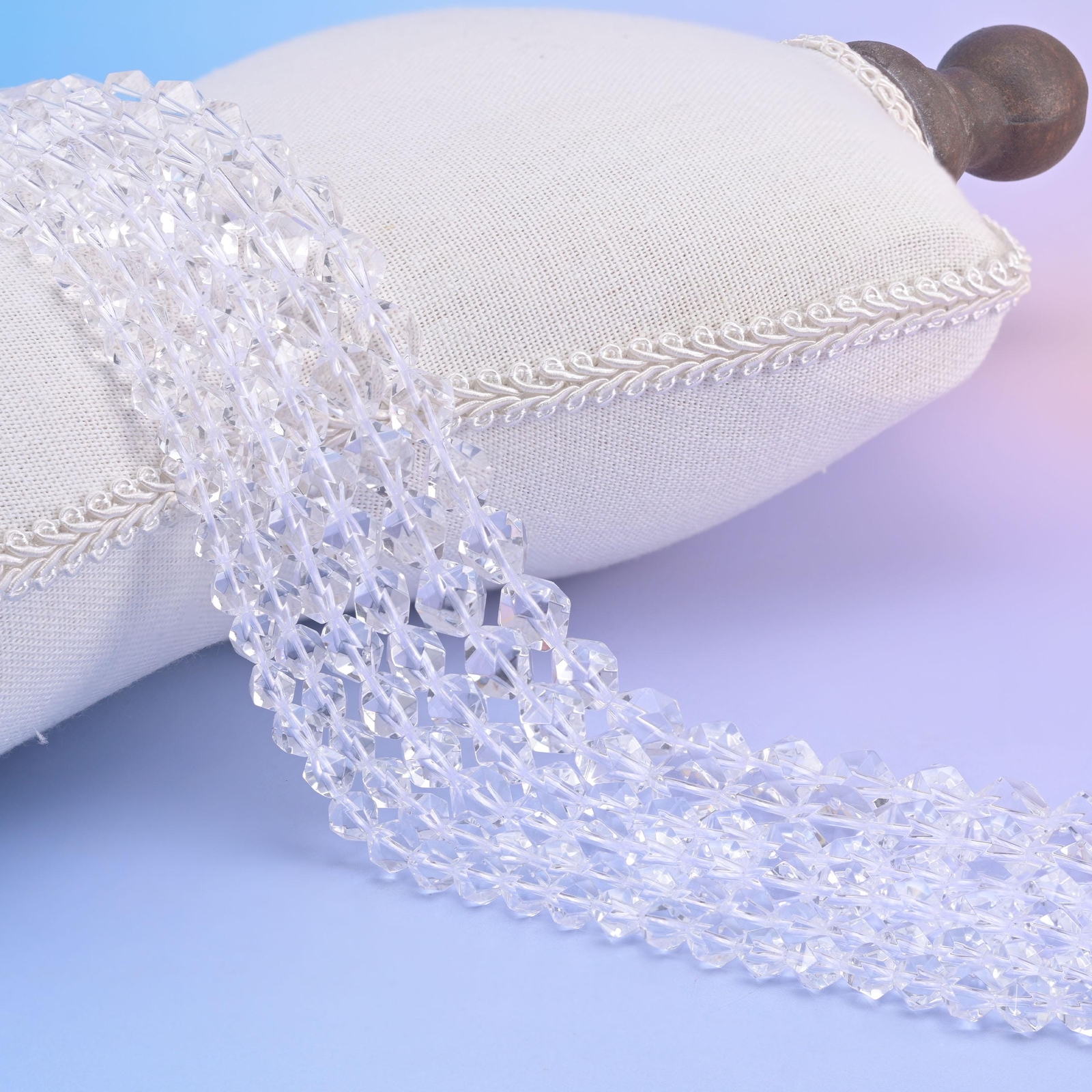 Clear Quartz Diamond Star Cut Beads 6mm 8mm 10mm Jewelry Making 15.5 Inch Strand
